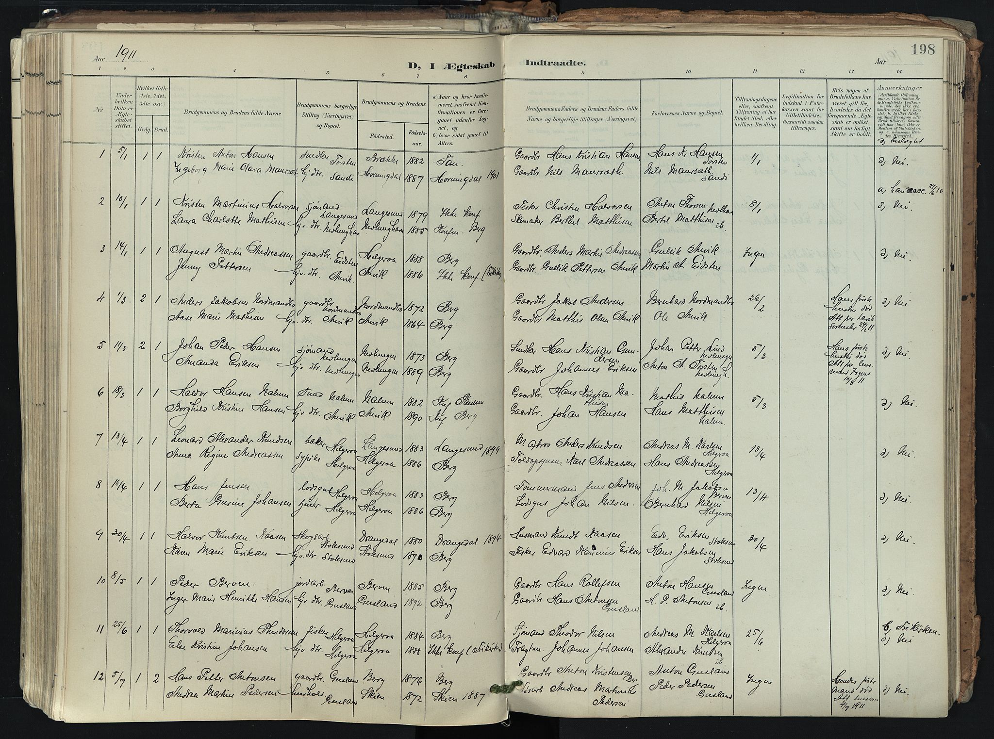 Brunlanes kirkebøker, AV/SAKO-A-342/F/Fb/L0003: Parish register (official) no. II 3, 1900-1922, p. 198