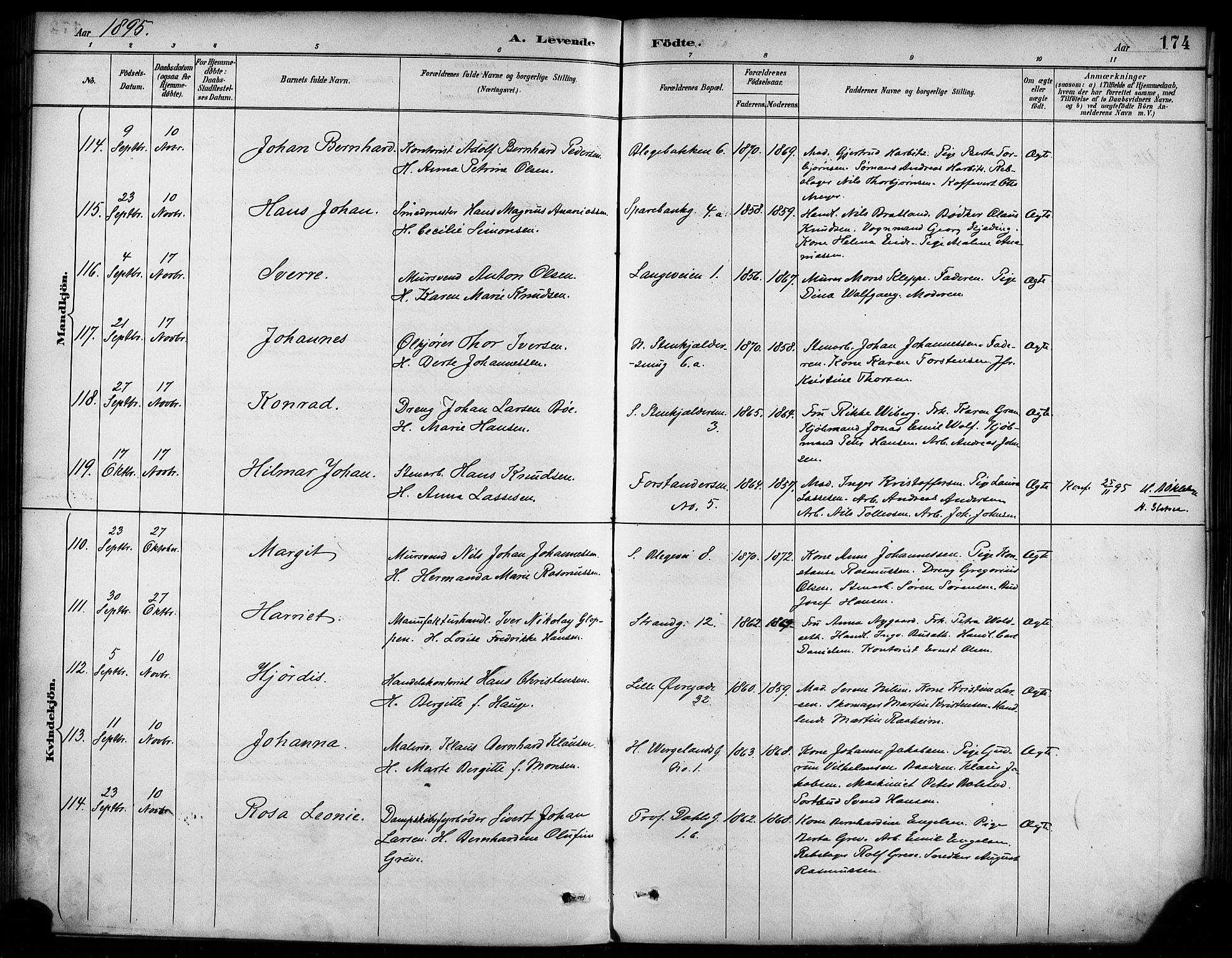 Korskirken sokneprestembete, SAB/A-76101/H/Haa/L0022: Parish register (official) no. B 8, 1889-1899, p. 174