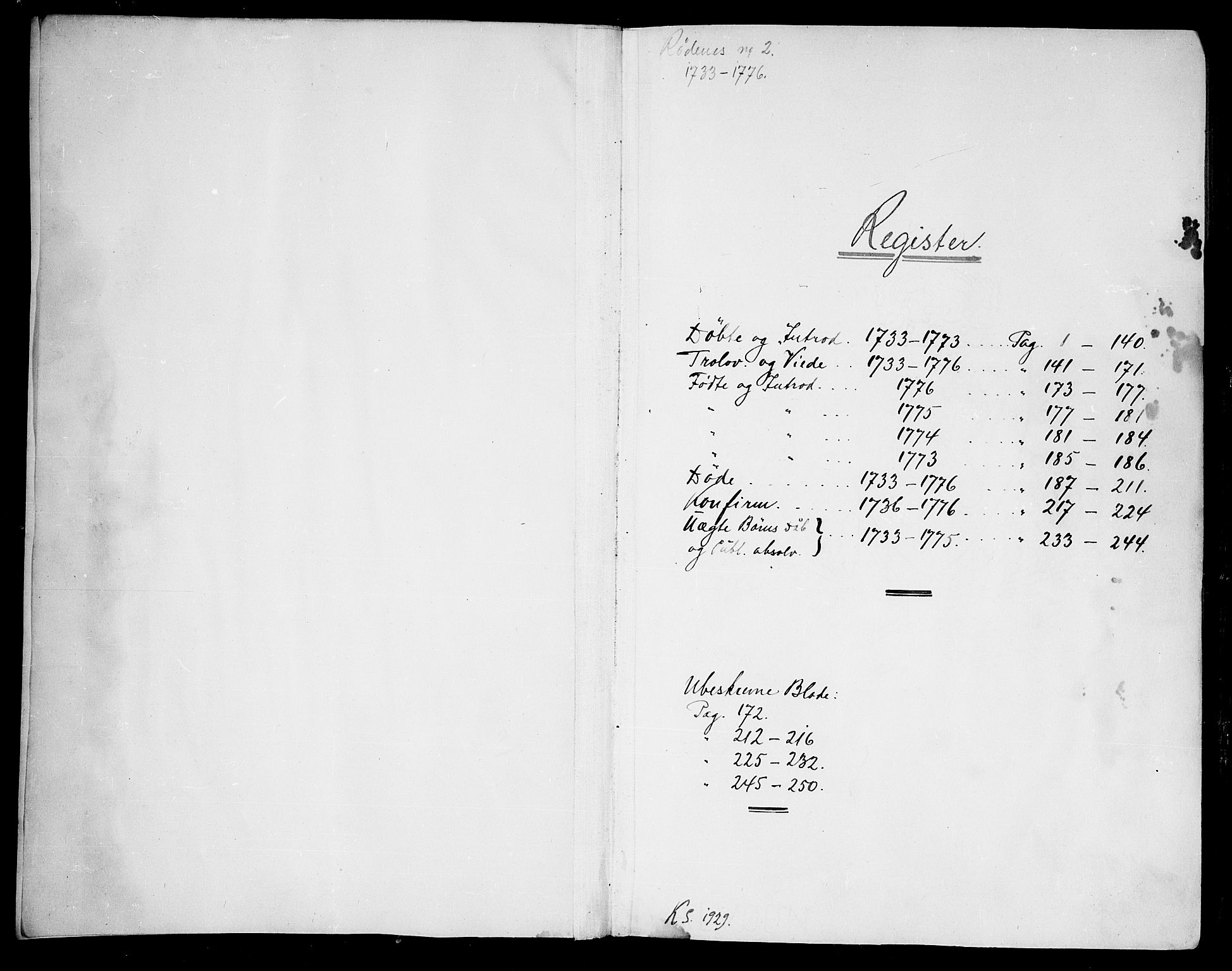 Rødenes prestekontor Kirkebøker, AV/SAO-A-2005/F/Fa/L0002: Parish register (official) no. I 2, 1733-1776