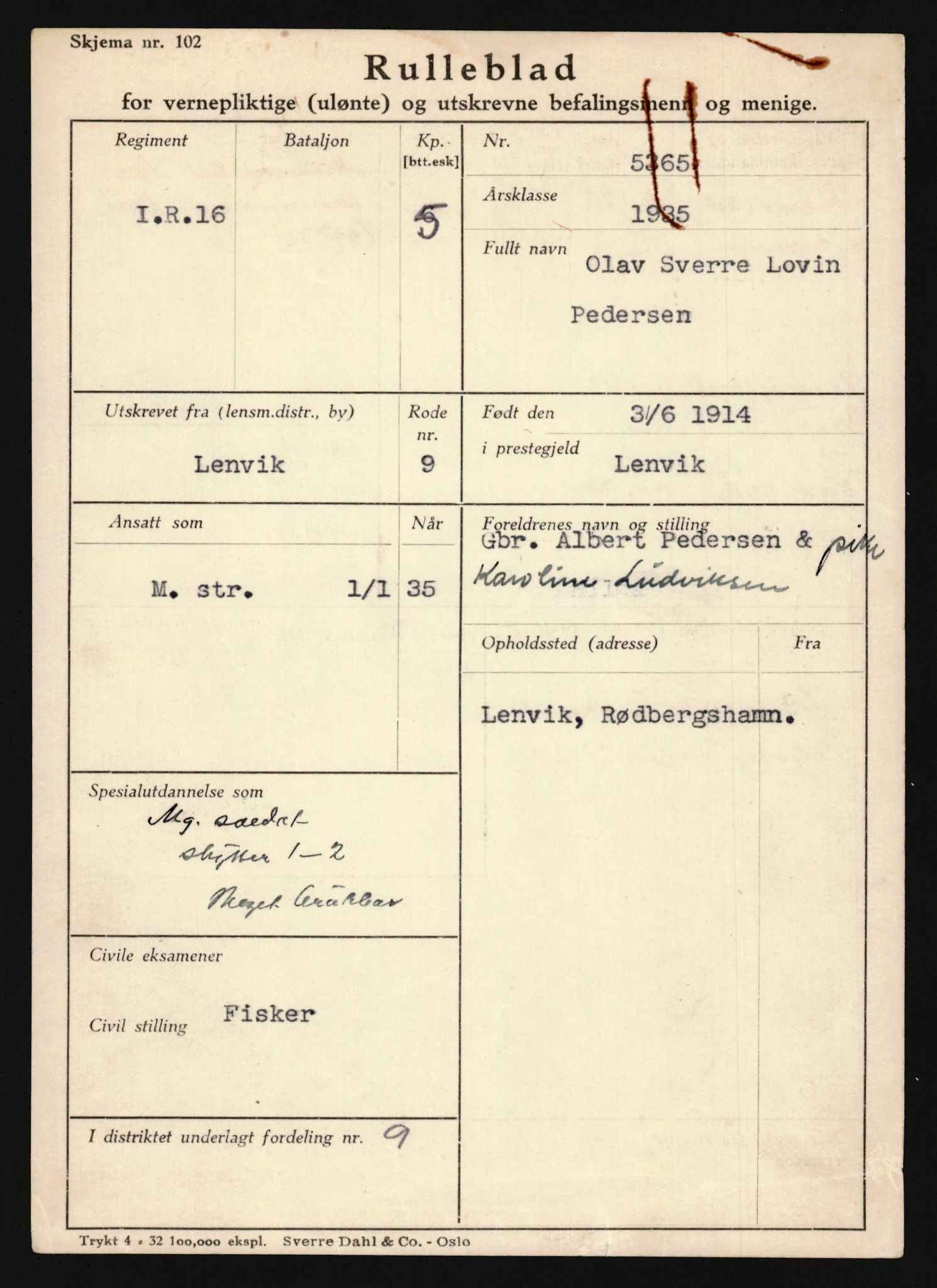 Forsvaret, Troms infanteriregiment nr. 16, AV/RA-RAFA-3146/P/Pa/L0019: Rulleblad for regimentets menige mannskaper, årsklasse 1935, 1935, p. 1019