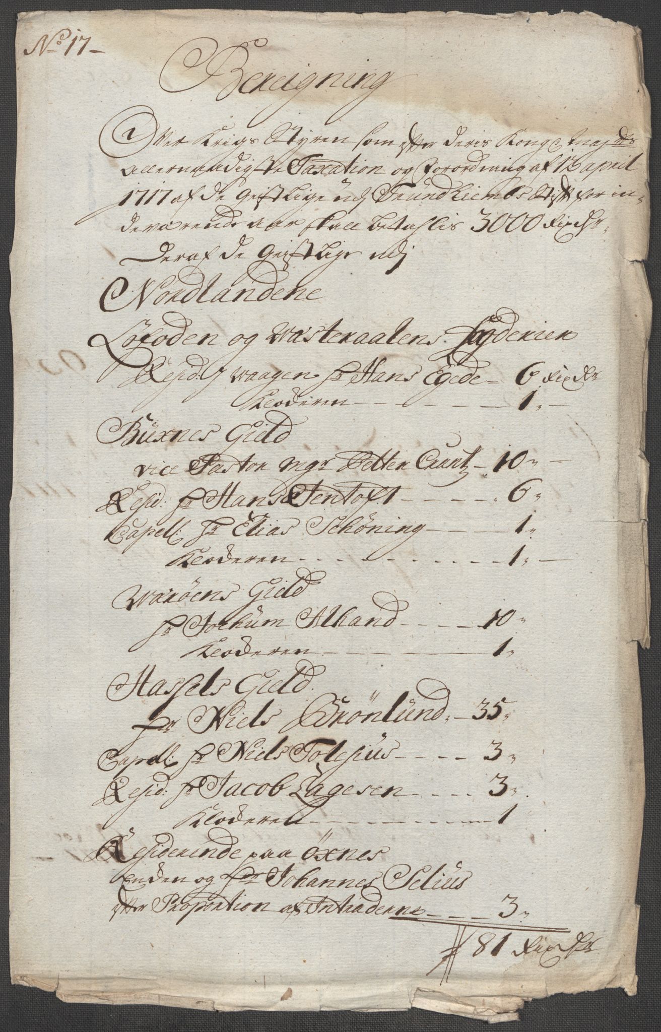 Rentekammeret inntil 1814, Reviderte regnskaper, Fogderegnskap, RA/EA-4092/R67/L4683: Fogderegnskap Vesterålen, Andenes og Lofoten, 1717, p. 127