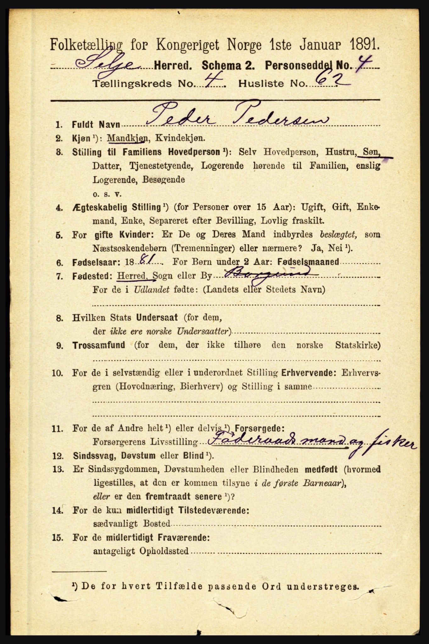 RA, 1891 census for 1441 Selje, 1891, p. 1349