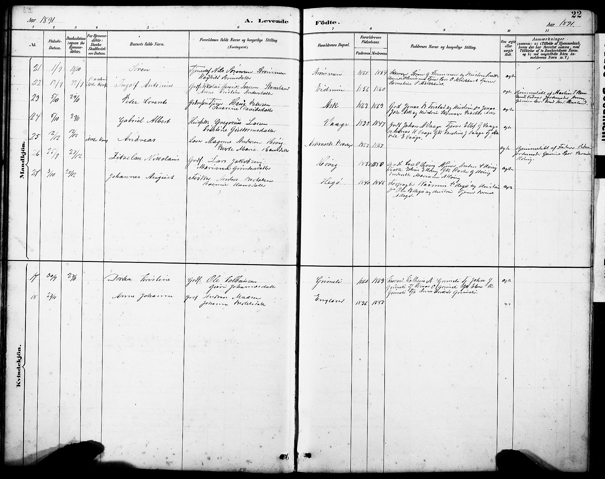 Askvoll sokneprestembete, AV/SAB-A-79501/H/Hab/Haba/L0003: Parish register (copy) no. A 3, 1886-1928, p. 22