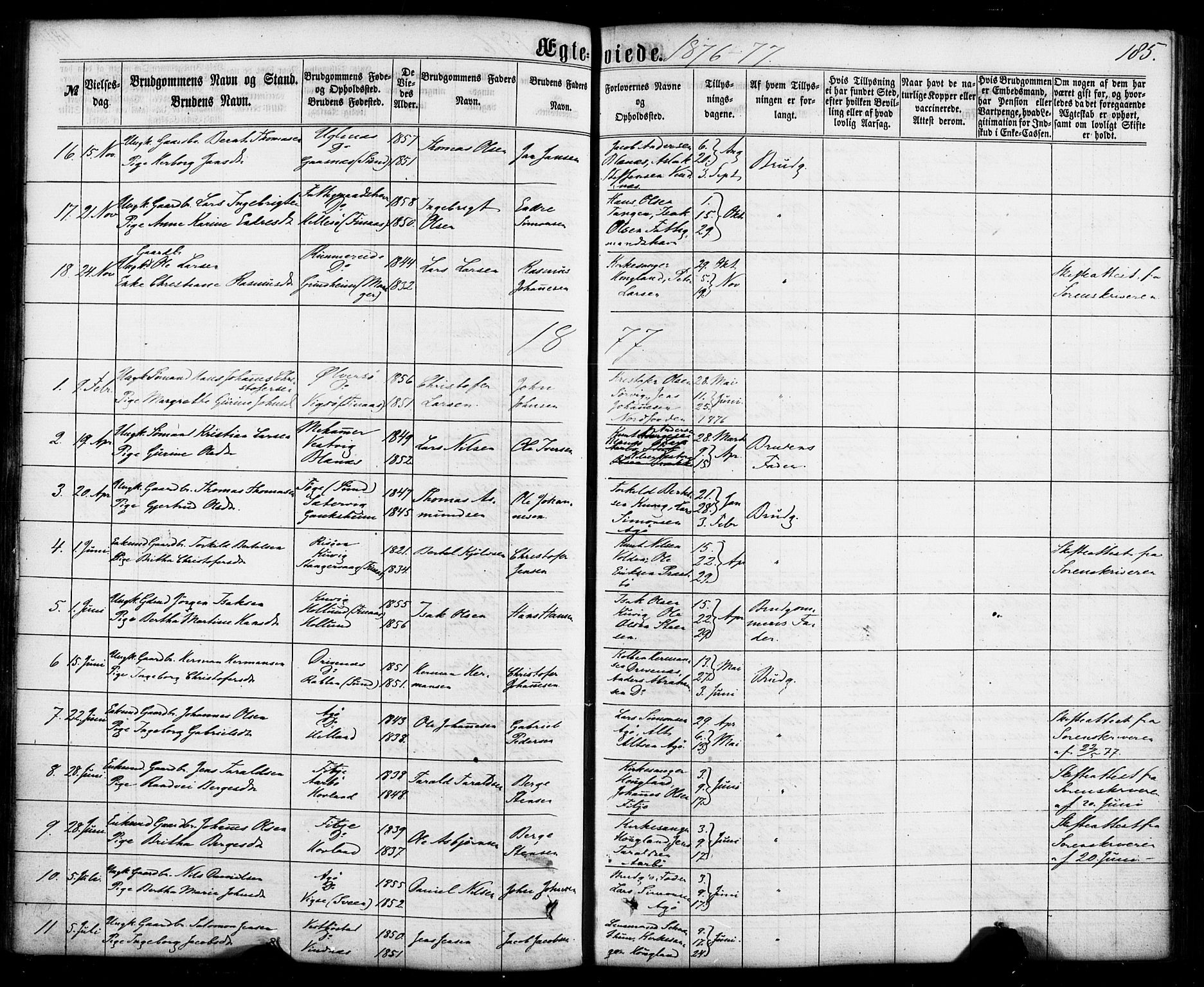 Fitjar sokneprestembete, SAB/A-99926: Parish register (official) no. A 1, 1862-1881, p. 185