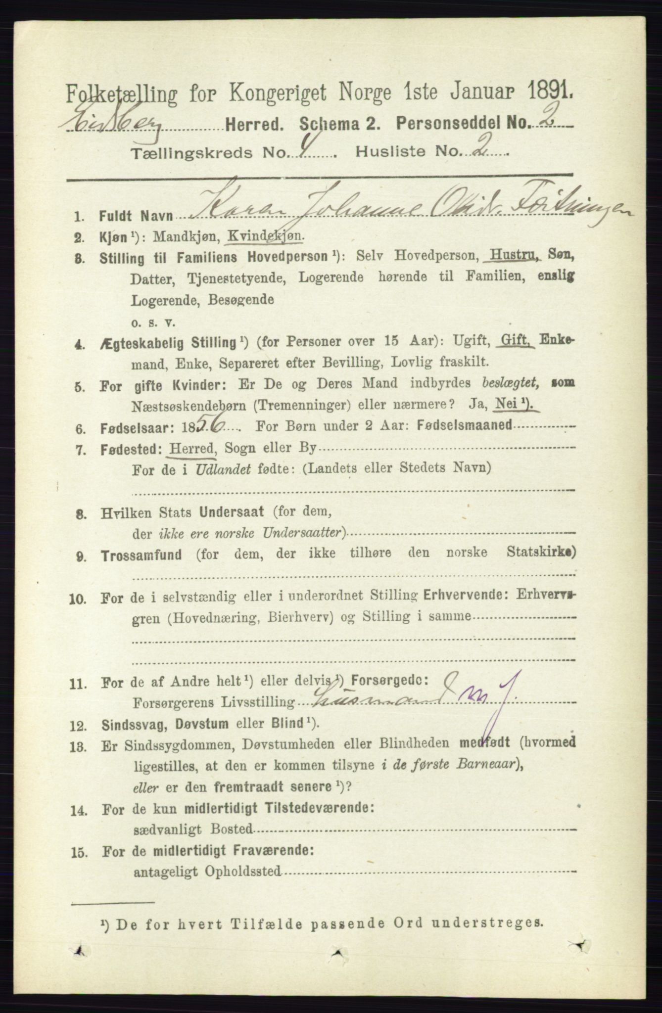 RA, 1891 census for 0125 Eidsberg, 1891, p. 2380