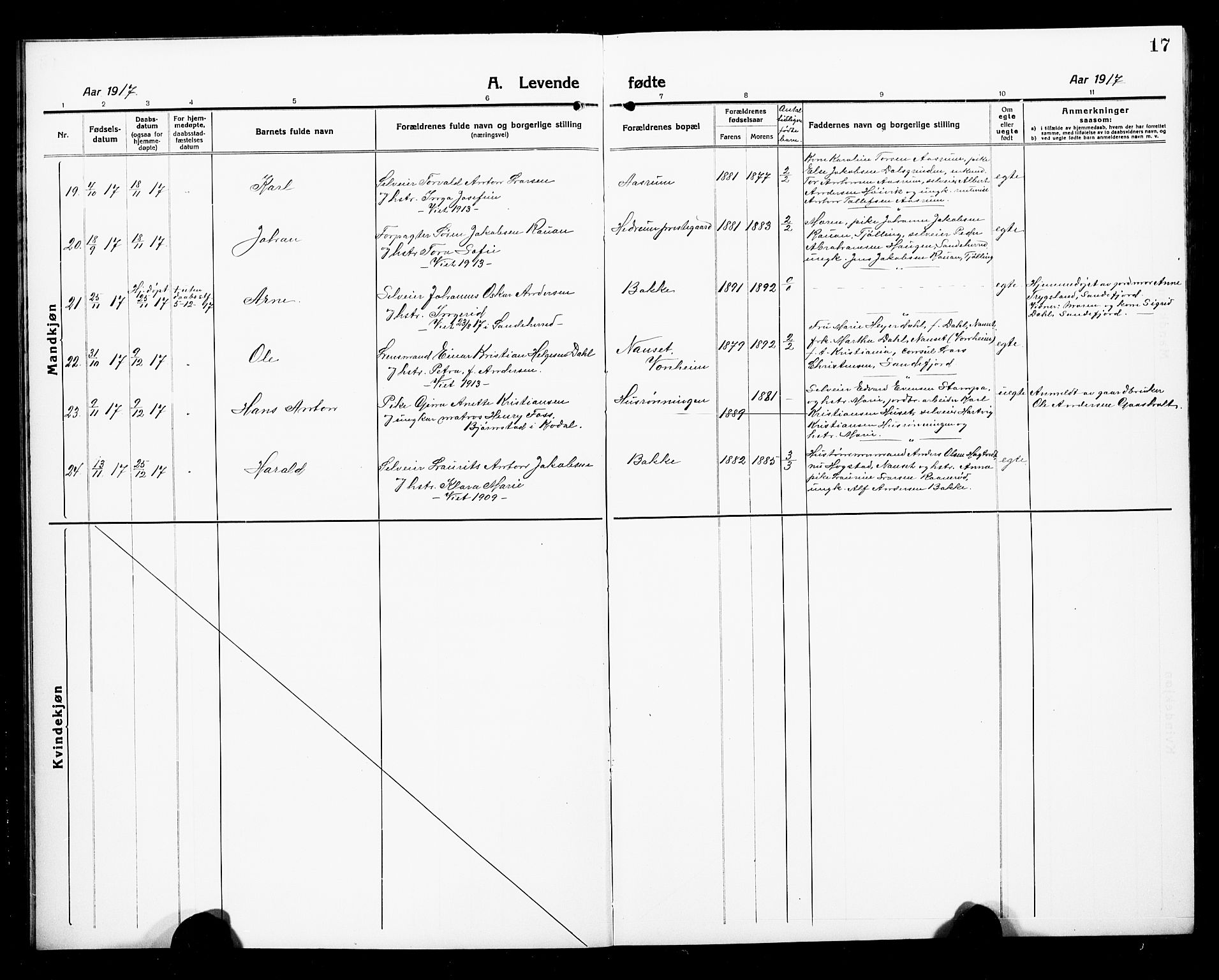 Hedrum kirkebøker, AV/SAKO-A-344/G/Ga/L0005: Parish register (copy) no. I 5, 1916-1930, p. 17