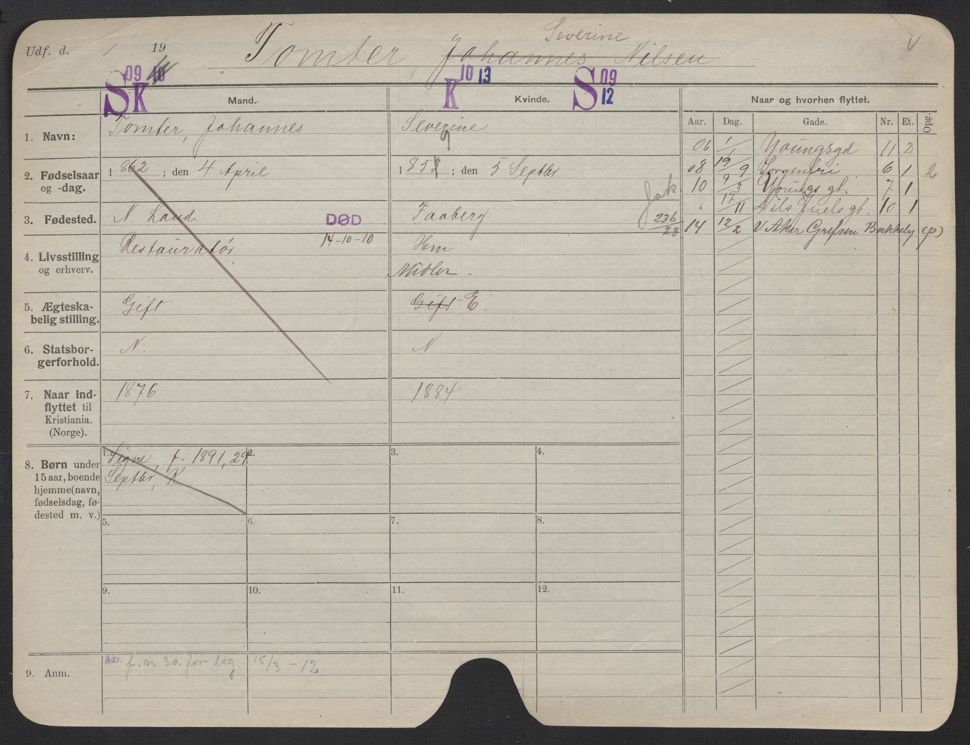 Oslo folkeregister, Registerkort, AV/SAO-A-11715/F/Fa/Fac/L0024: Kvinner, 1906-1914, p. 1204a