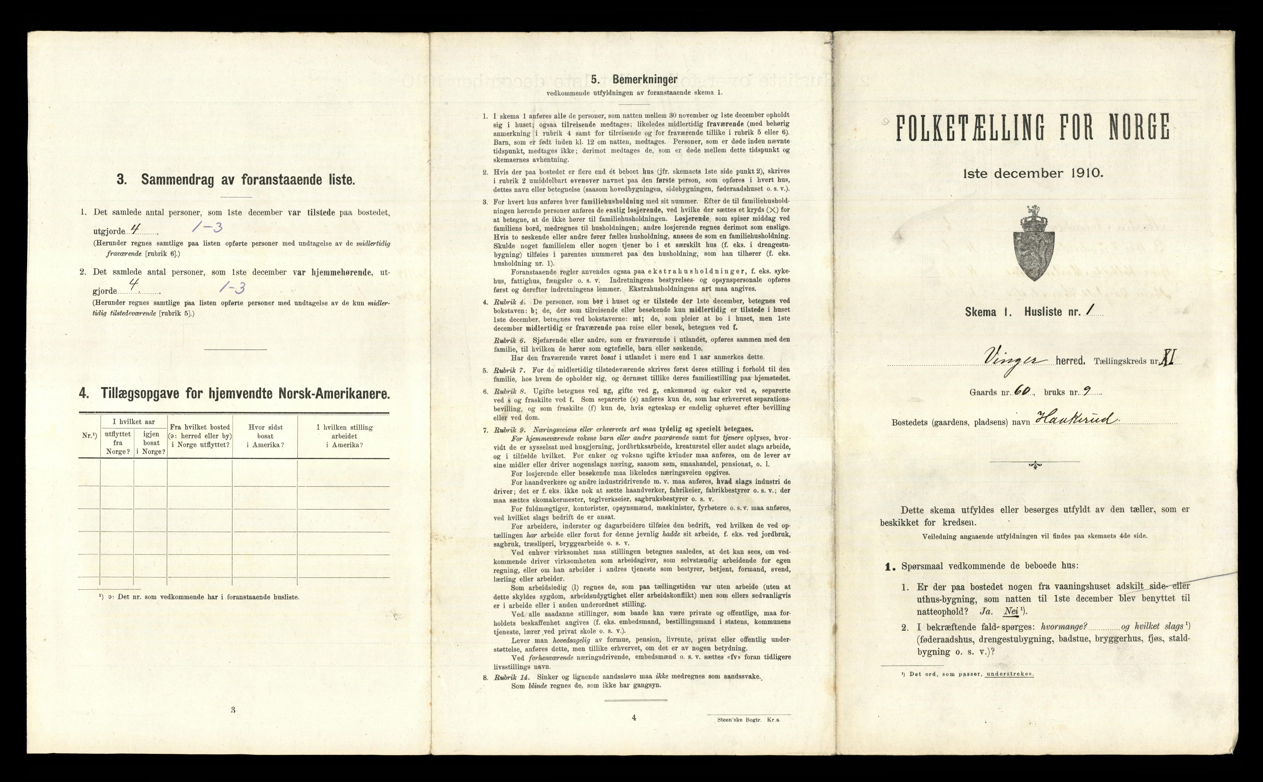 RA, 1910 census for Vinger, 1910, p. 1301