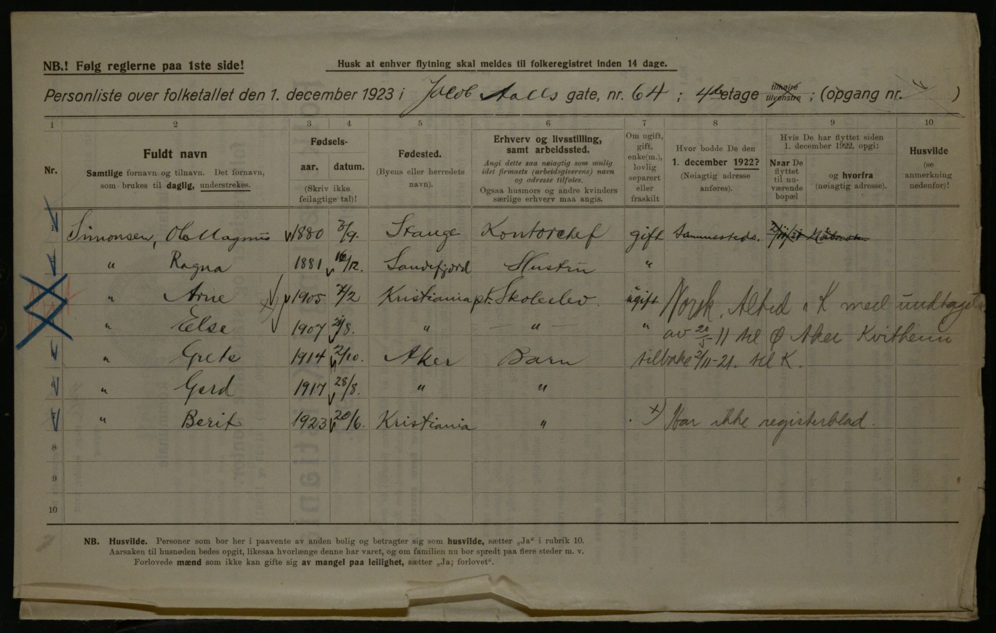 OBA, Municipal Census 1923 for Kristiania, 1923, p. 51009