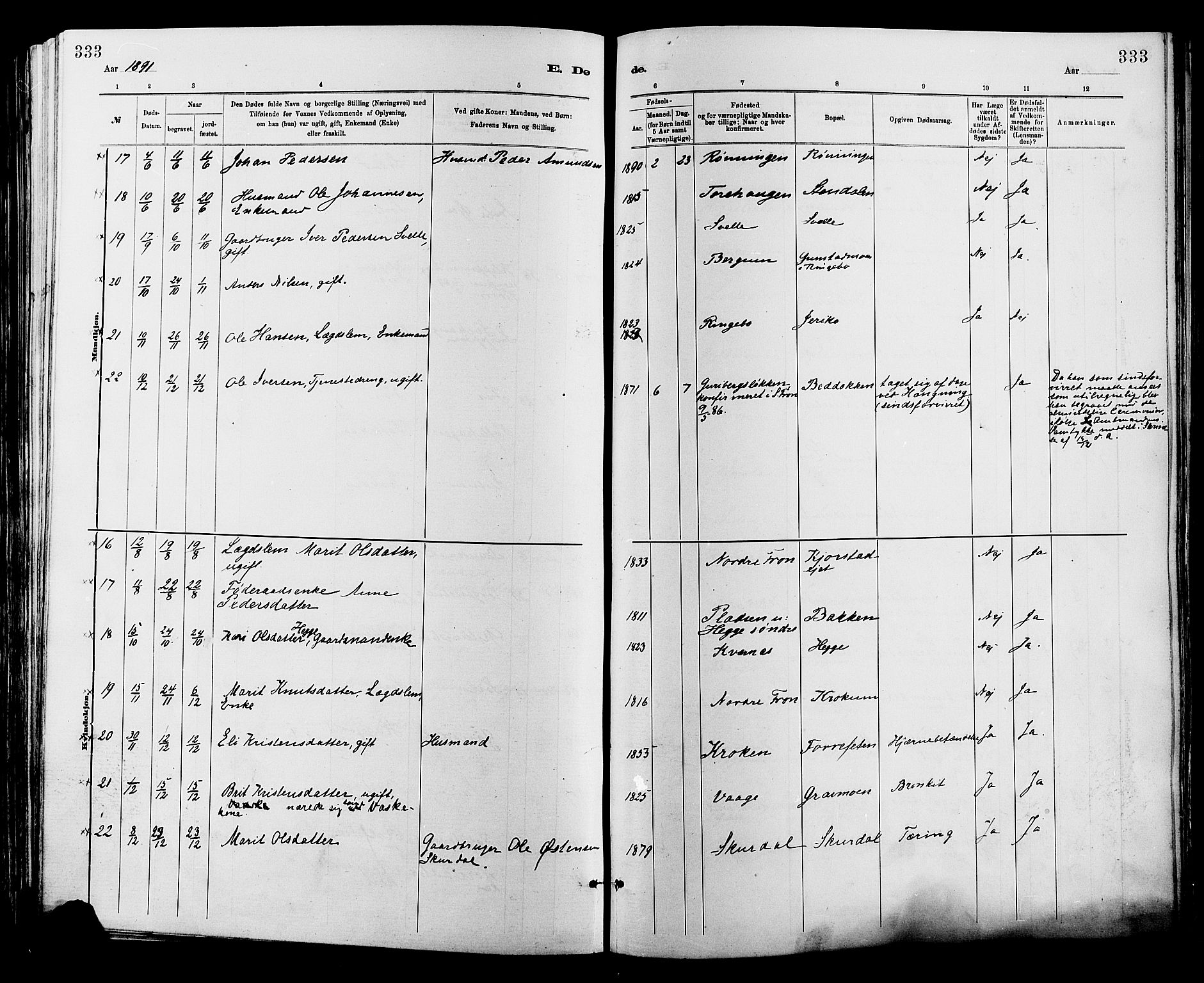 Sør-Fron prestekontor, SAH/PREST-010/H/Ha/Haa/L0003: Parish register (official) no. 3, 1881-1897, p. 333