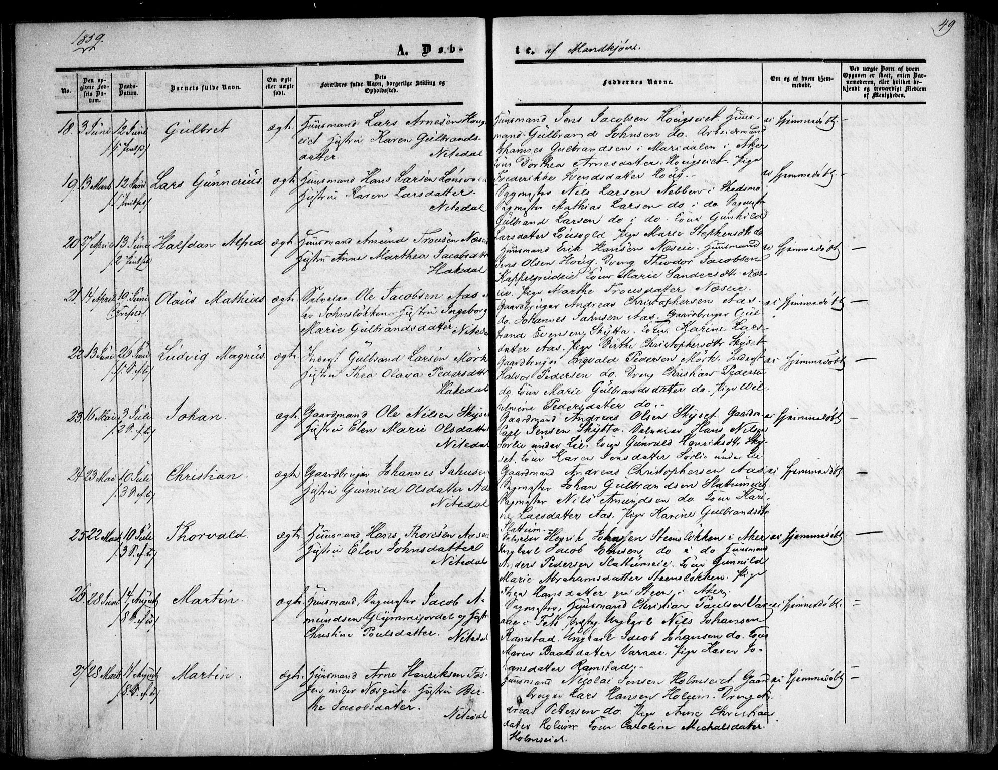Nittedal prestekontor Kirkebøker, SAO/A-10365a/F/Fa/L0005: Parish register (official) no. I 5, 1850-1862, p. 49