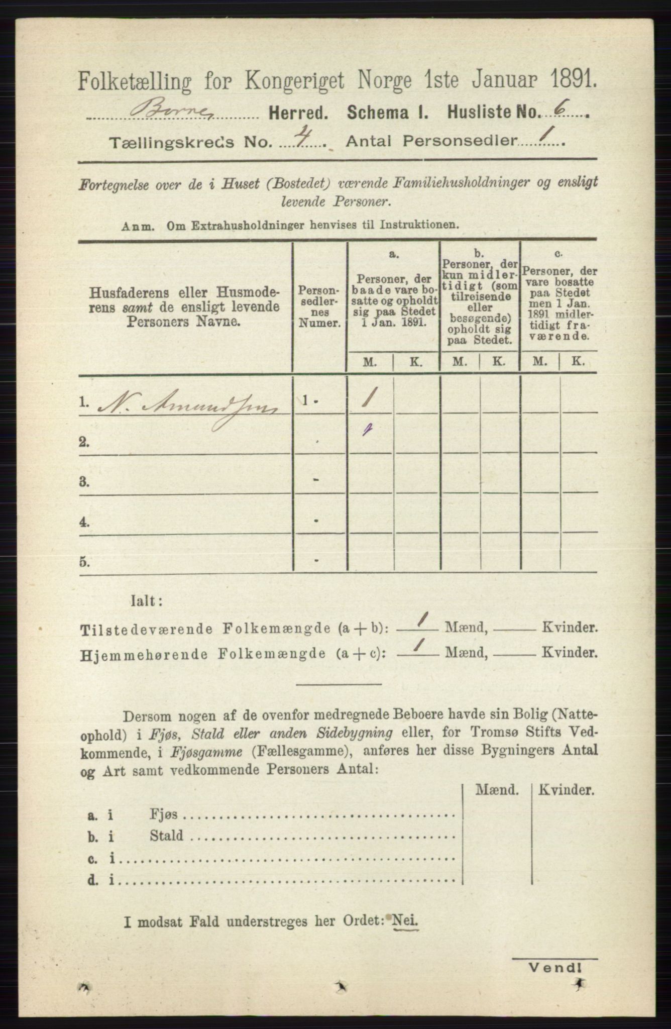 RA, 1891 census for 0717 Borre, 1891, p. 1623