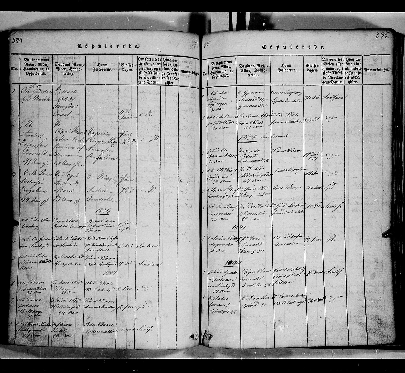 Gausdal prestekontor, SAH/PREST-090/H/Ha/Hab/L0002: Parish register (copy) no. 2, 1818-1874, p. 394-395