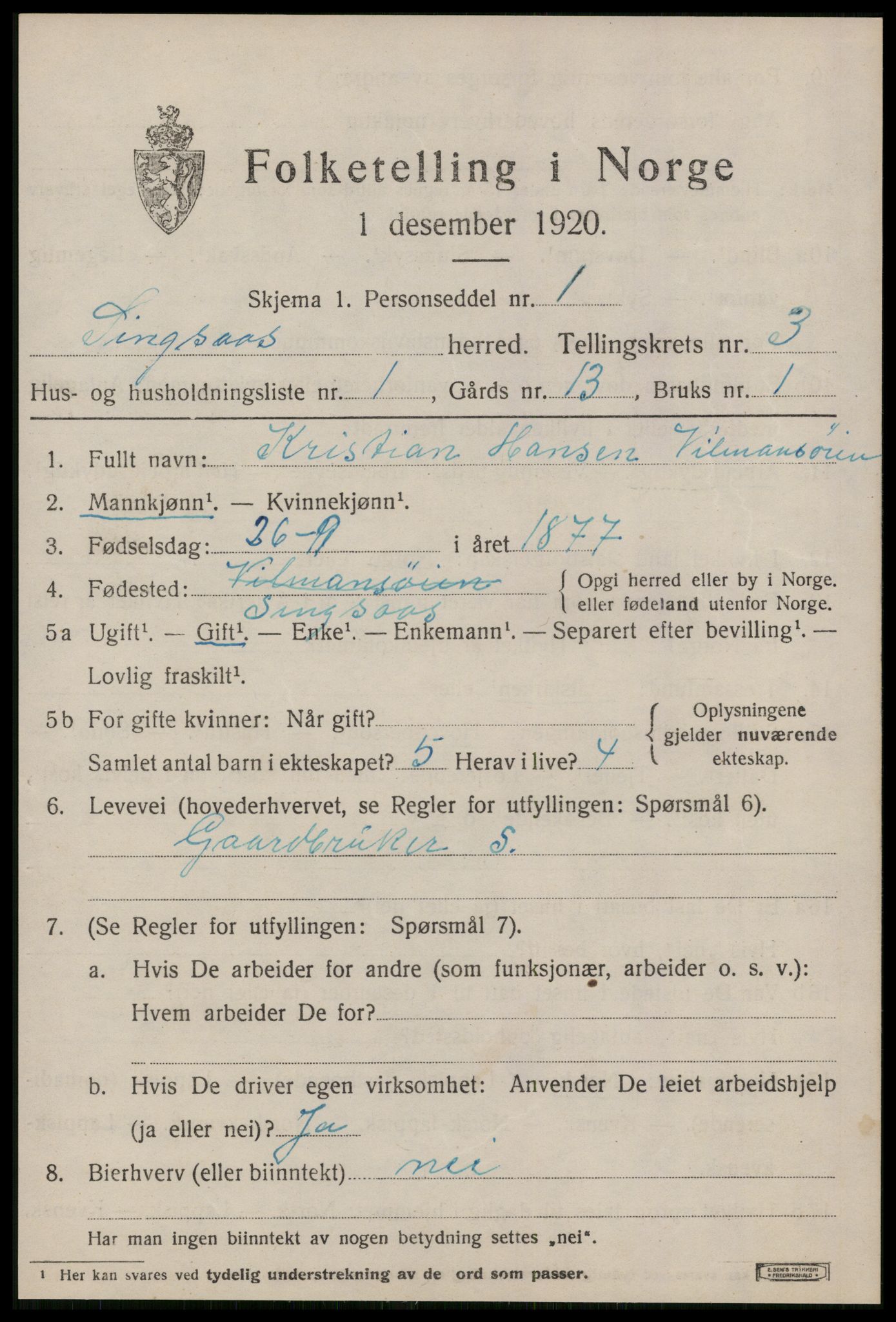 SAT, 1920 census for Singsås, 1920, p. 1417