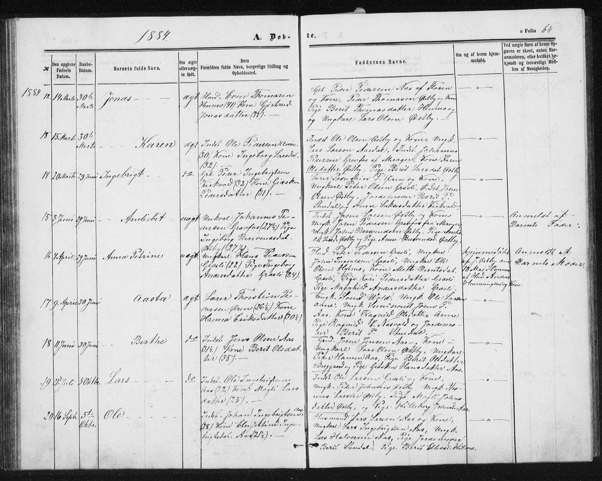 Ministerialprotokoller, klokkerbøker og fødselsregistre - Sør-Trøndelag, SAT/A-1456/698/L1166: Parish register (copy) no. 698C03, 1861-1887, p. 64