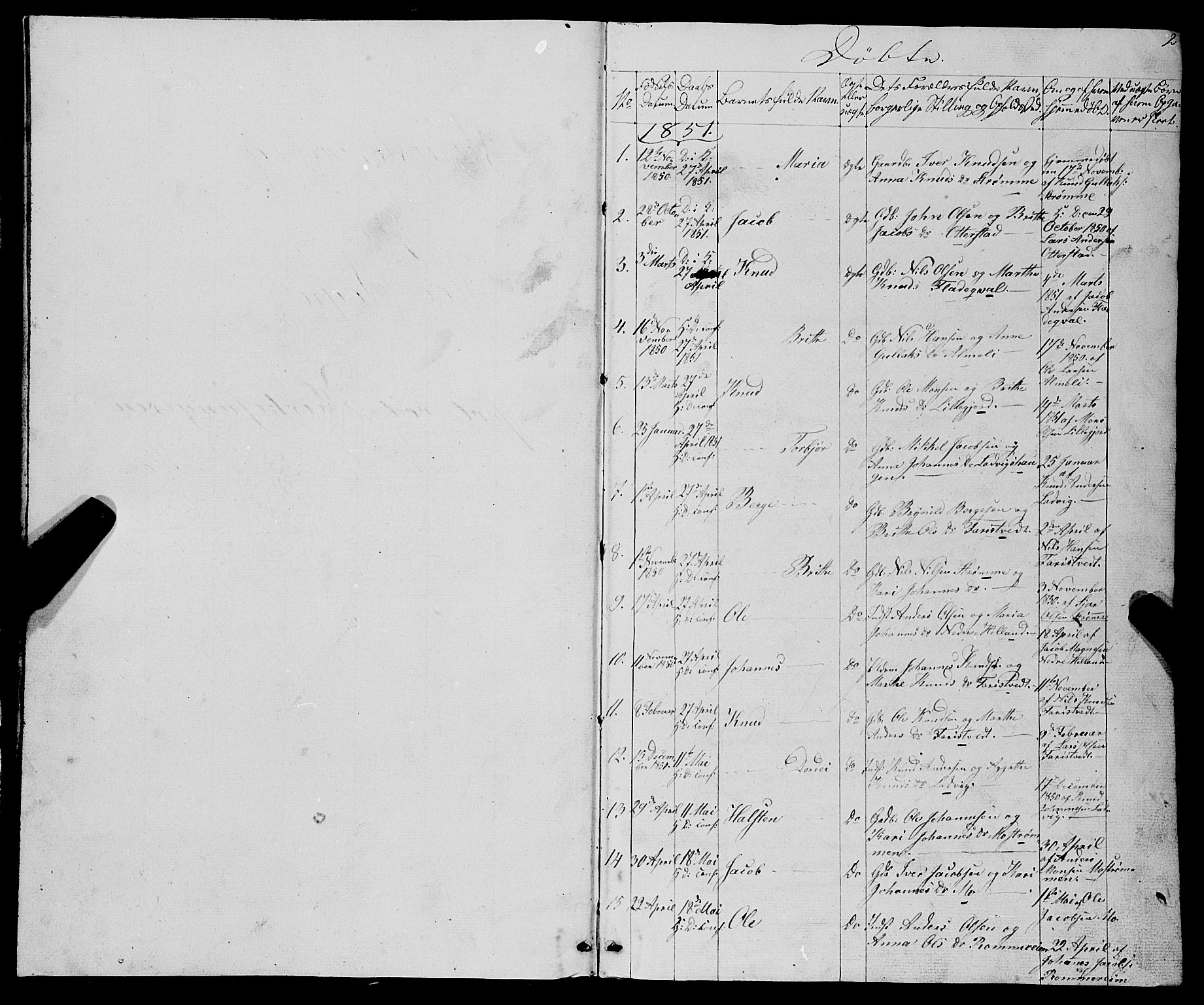 Osterfjorden Soknepresembete, SAB/A-77301: Parish register (copy) no. B 1, 1851-1890, p. 2