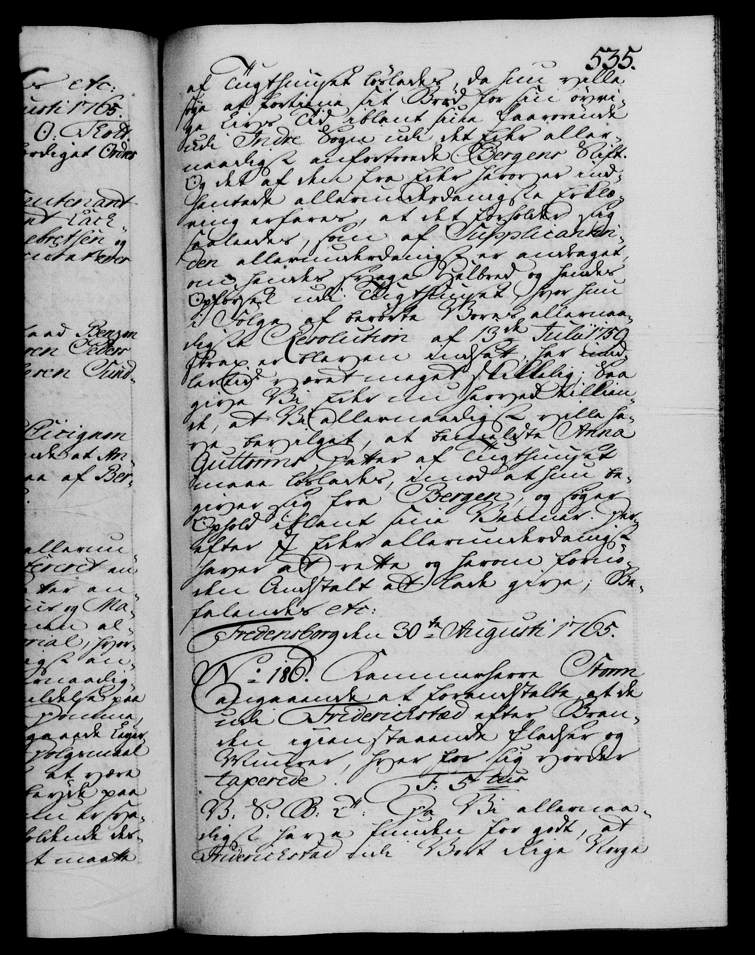 Danske Kanselli 1572-1799, RA/EA-3023/F/Fc/Fca/Fcab/L0037: Norske tegnelser, 1762-1766, p. 535a