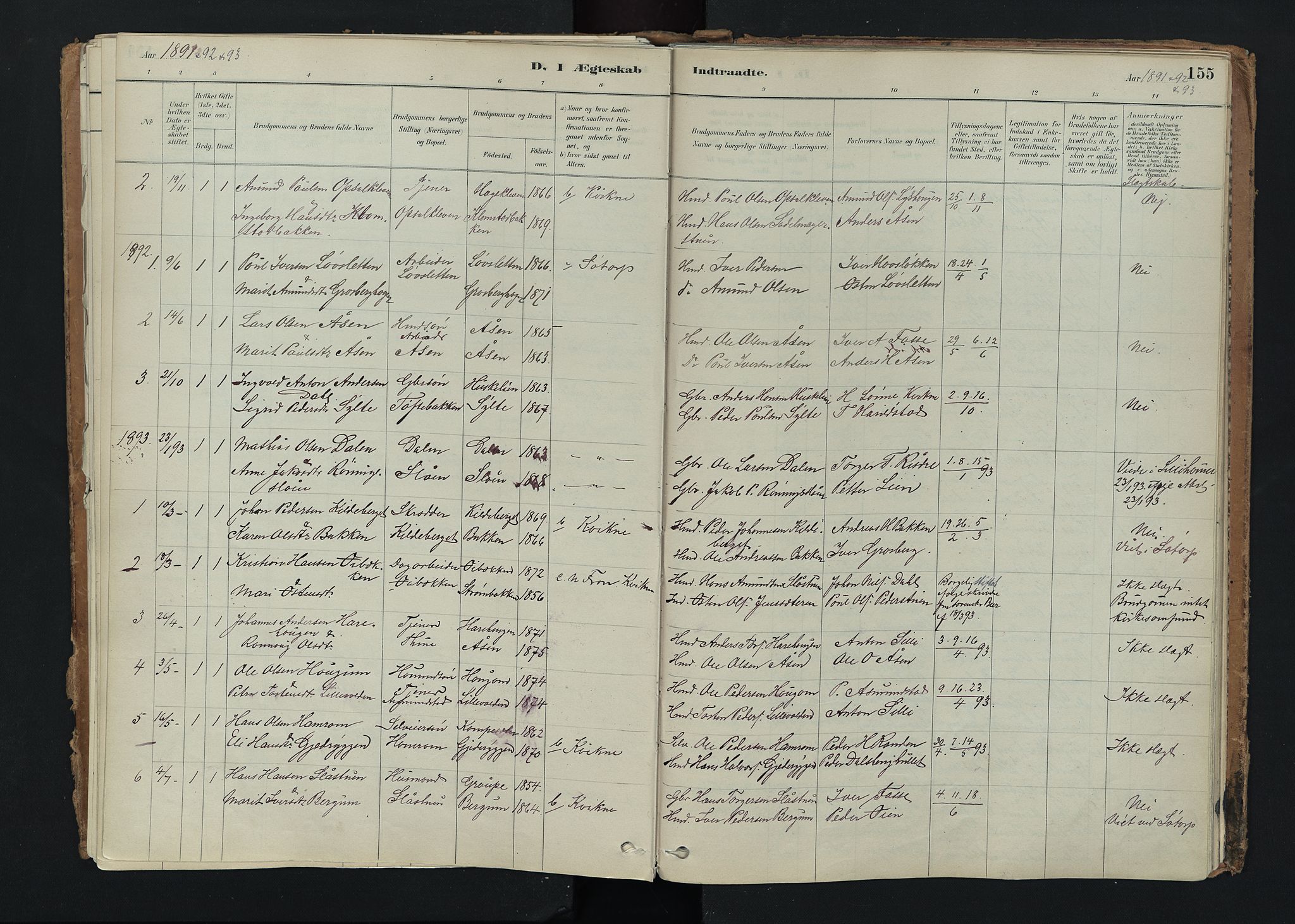 Nord-Fron prestekontor, AV/SAH-PREST-080/H/Ha/Haa/L0005: Parish register (official) no. 5, 1884-1914, p. 155