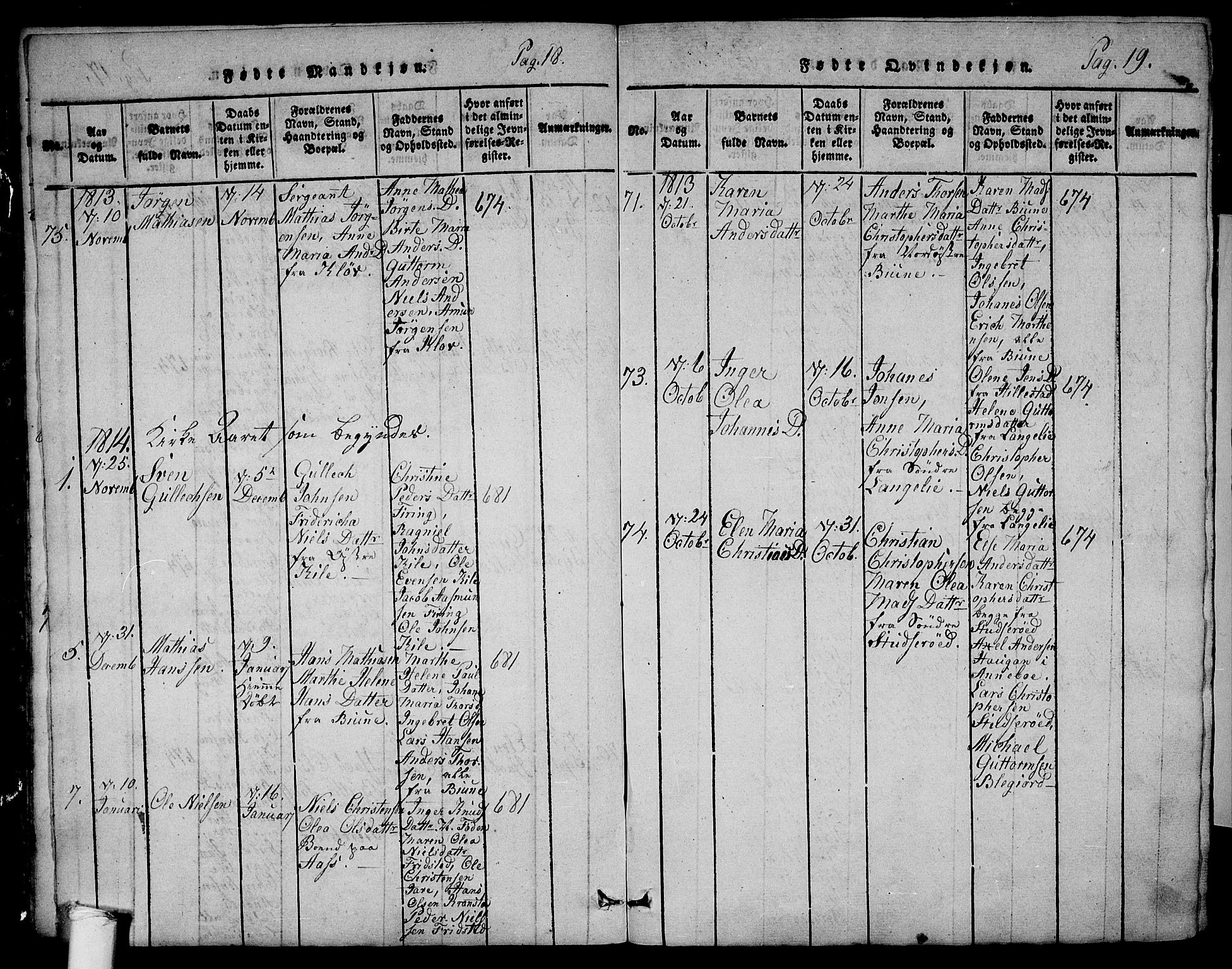 Ramnes kirkebøker, SAKO/A-314/F/Fa/L0004: Parish register (official) no. I 4, 1813-1840, p. 18-19