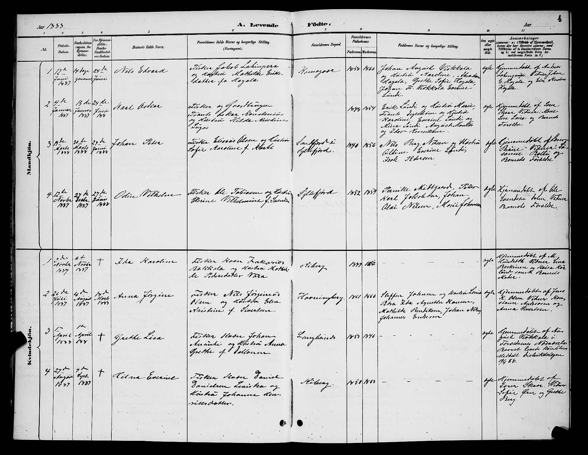 Vardø sokneprestkontor, SATØ/S-1332/H/Hb/L0007klokker: Parish register (copy) no. 7, 1887-1892, p. 4