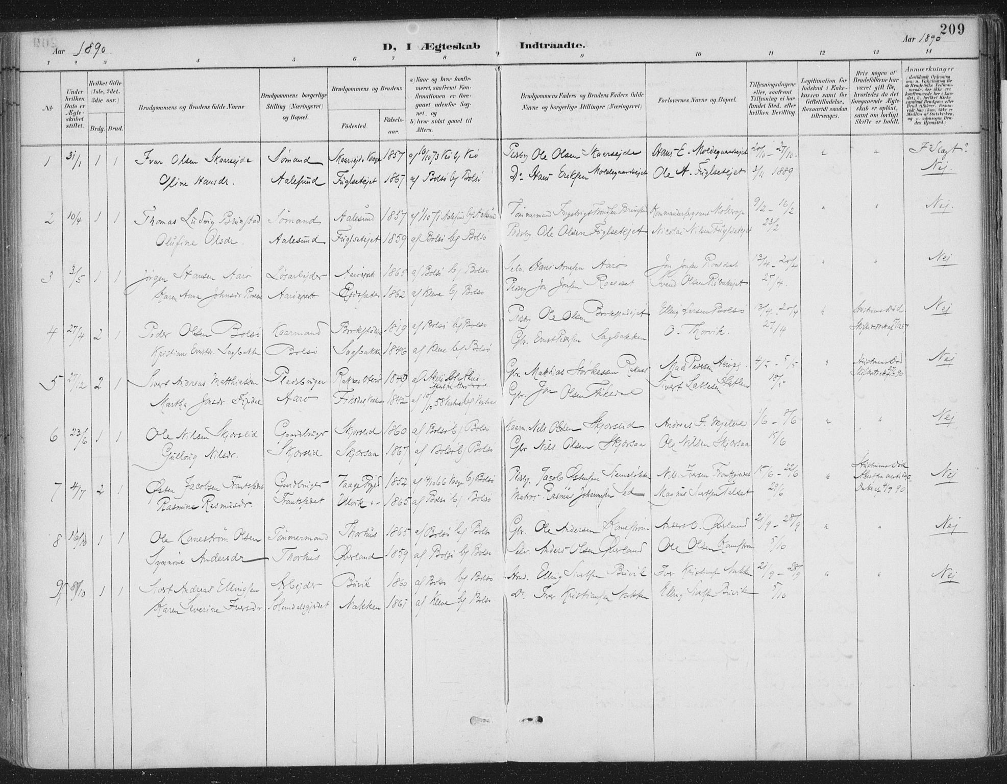 Ministerialprotokoller, klokkerbøker og fødselsregistre - Møre og Romsdal, AV/SAT-A-1454/555/L0658: Parish register (official) no. 555A09, 1887-1917, p. 209