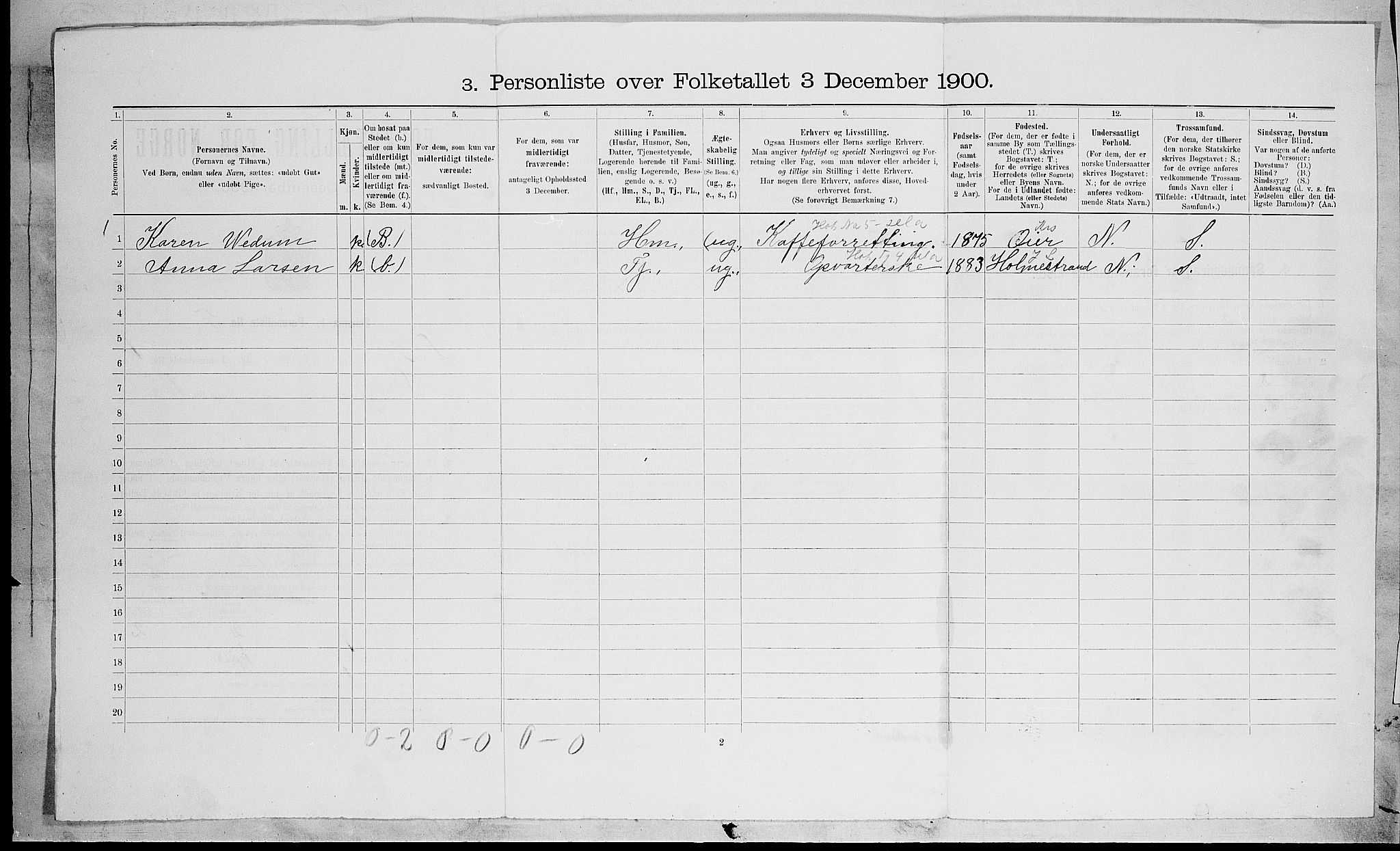 SAH, 1900 census for Lillehammer, 1900, p. 610
