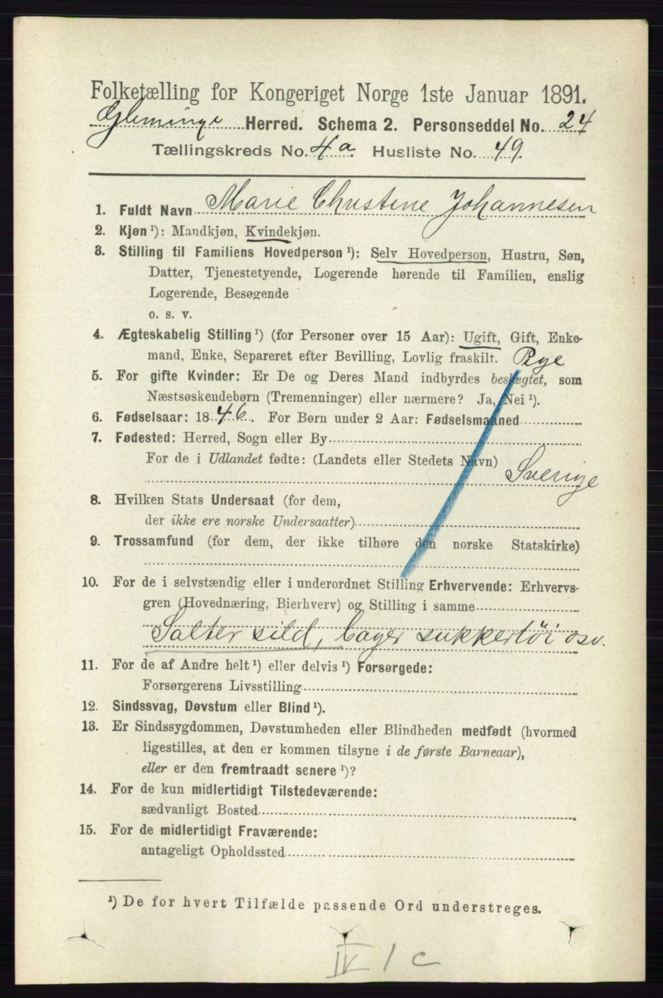 RA, 1891 census for 0132 Glemmen, 1891, p. 3949