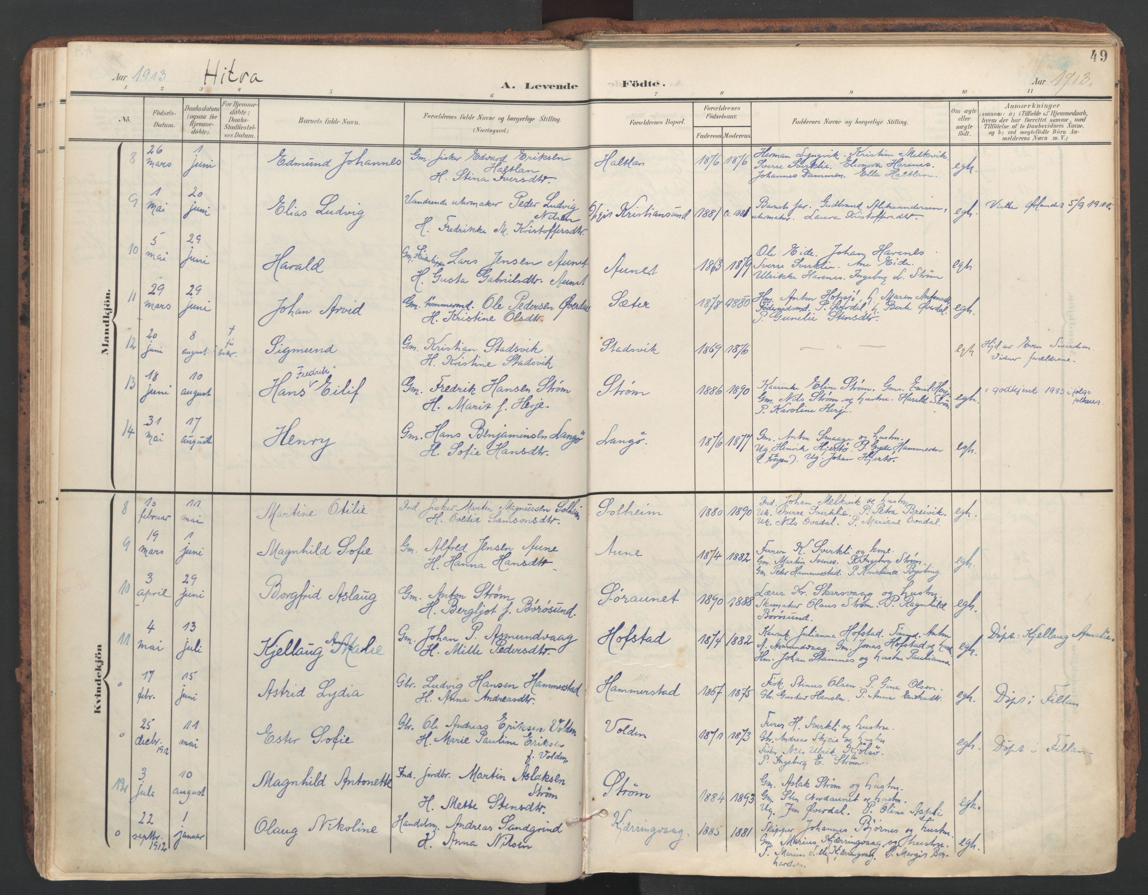 Ministerialprotokoller, klokkerbøker og fødselsregistre - Sør-Trøndelag, SAT/A-1456/634/L0537: Parish register (official) no. 634A13, 1896-1922, p. 49