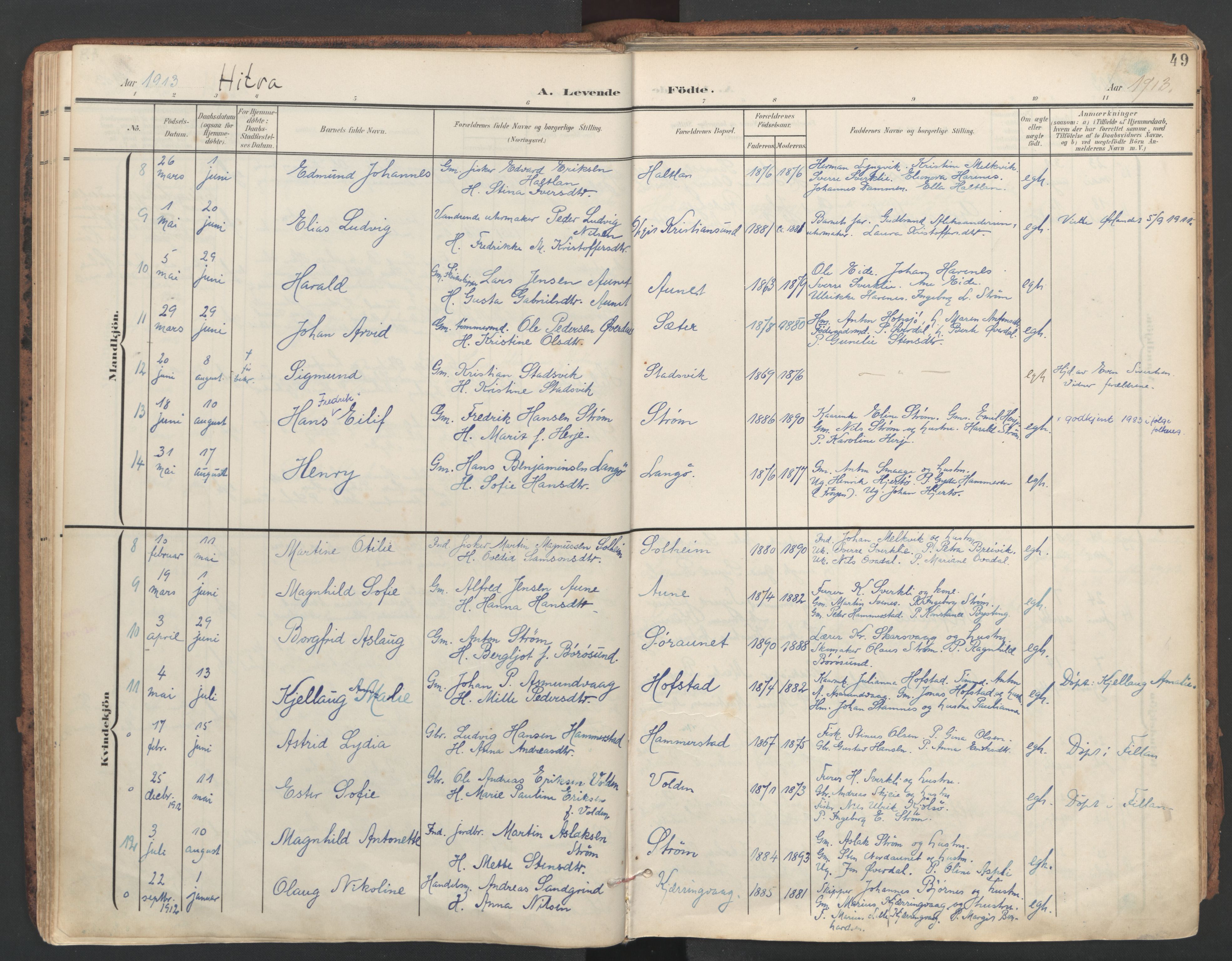 Ministerialprotokoller, klokkerbøker og fødselsregistre - Sør-Trøndelag, AV/SAT-A-1456/634/L0537: Parish register (official) no. 634A13, 1896-1922, p. 49