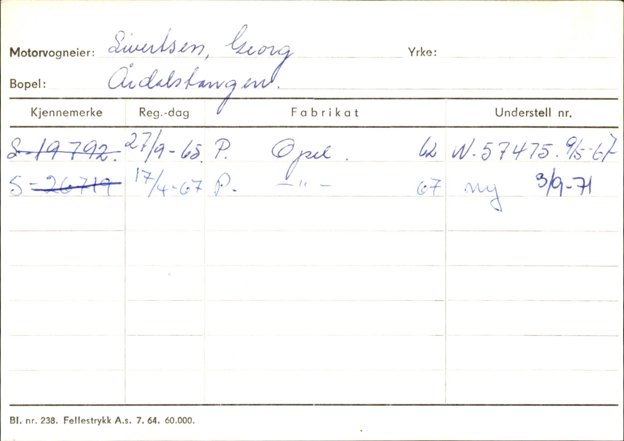 Statens vegvesen, Sogn og Fjordane vegkontor, SAB/A-5301/4/F/L0146: Registerkort Årdal R-Å samt diverse kort, 1945-1975, p. 304