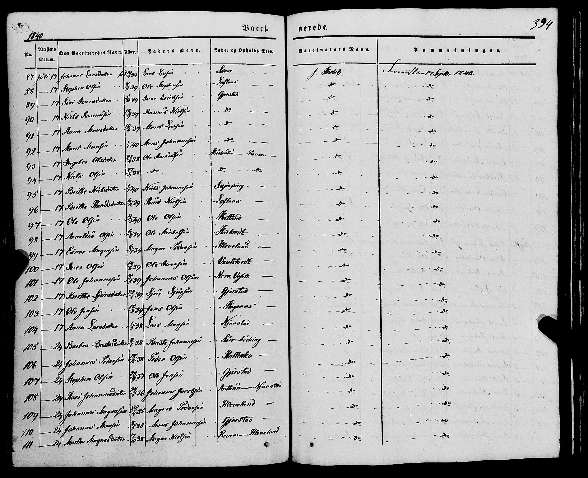 Haus sokneprestembete, AV/SAB-A-75601/H/Haa: Parish register (official) no. A 15, 1838-1847, p. 394