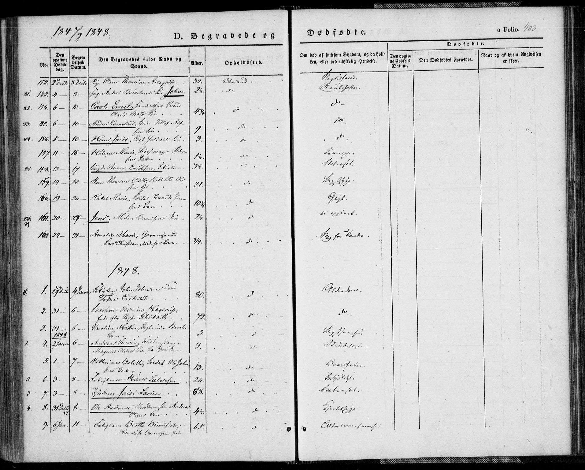 Kristiansand domprosti, SAK/1112-0006/F/Fa/L0013: Parish register (official) no. A 13, 1842-1851, p. 408