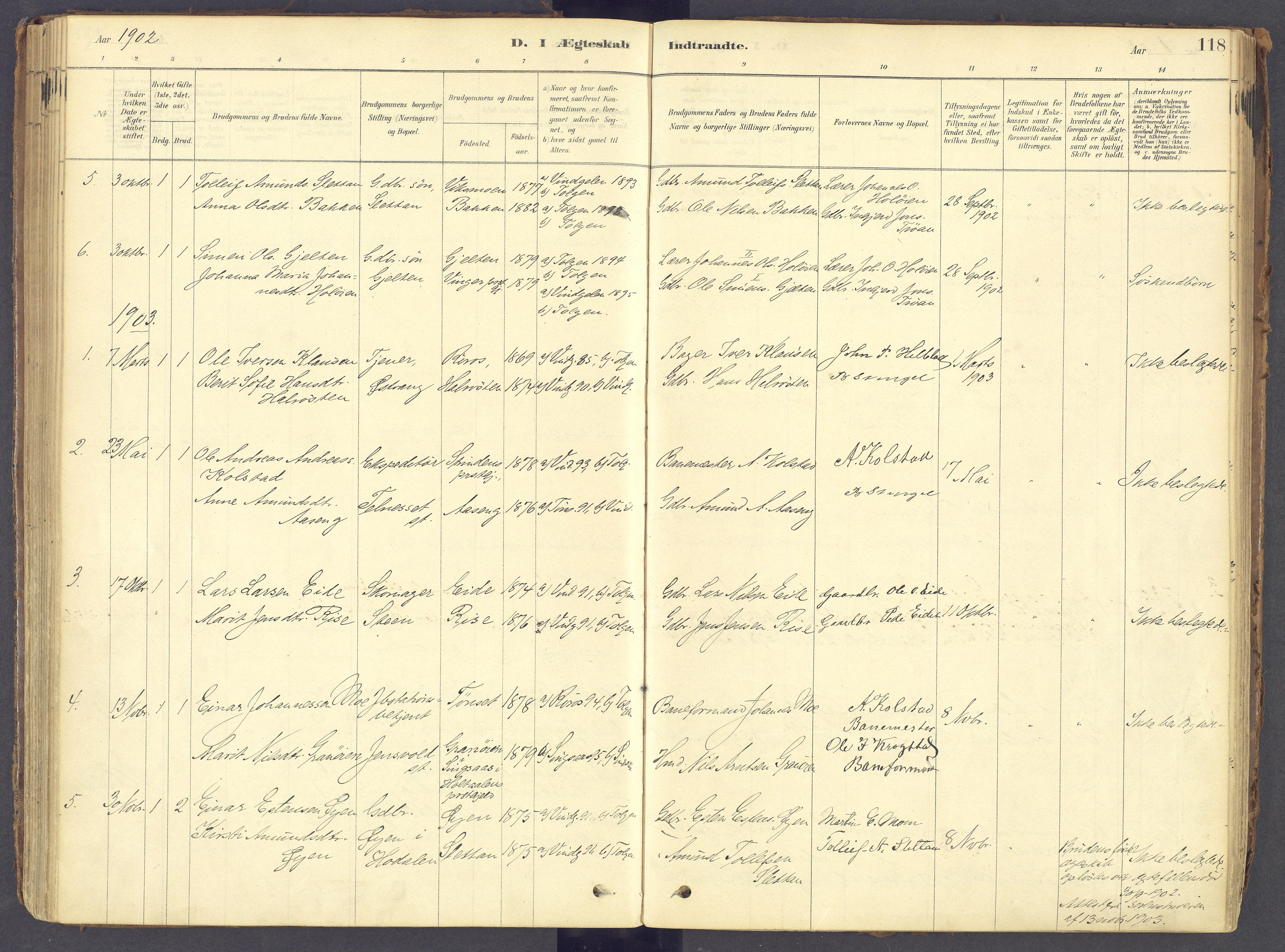 Tolga prestekontor, AV/SAH-PREST-062/K/L0011: Parish register (official) no. 11, 1877-1920, p. 118