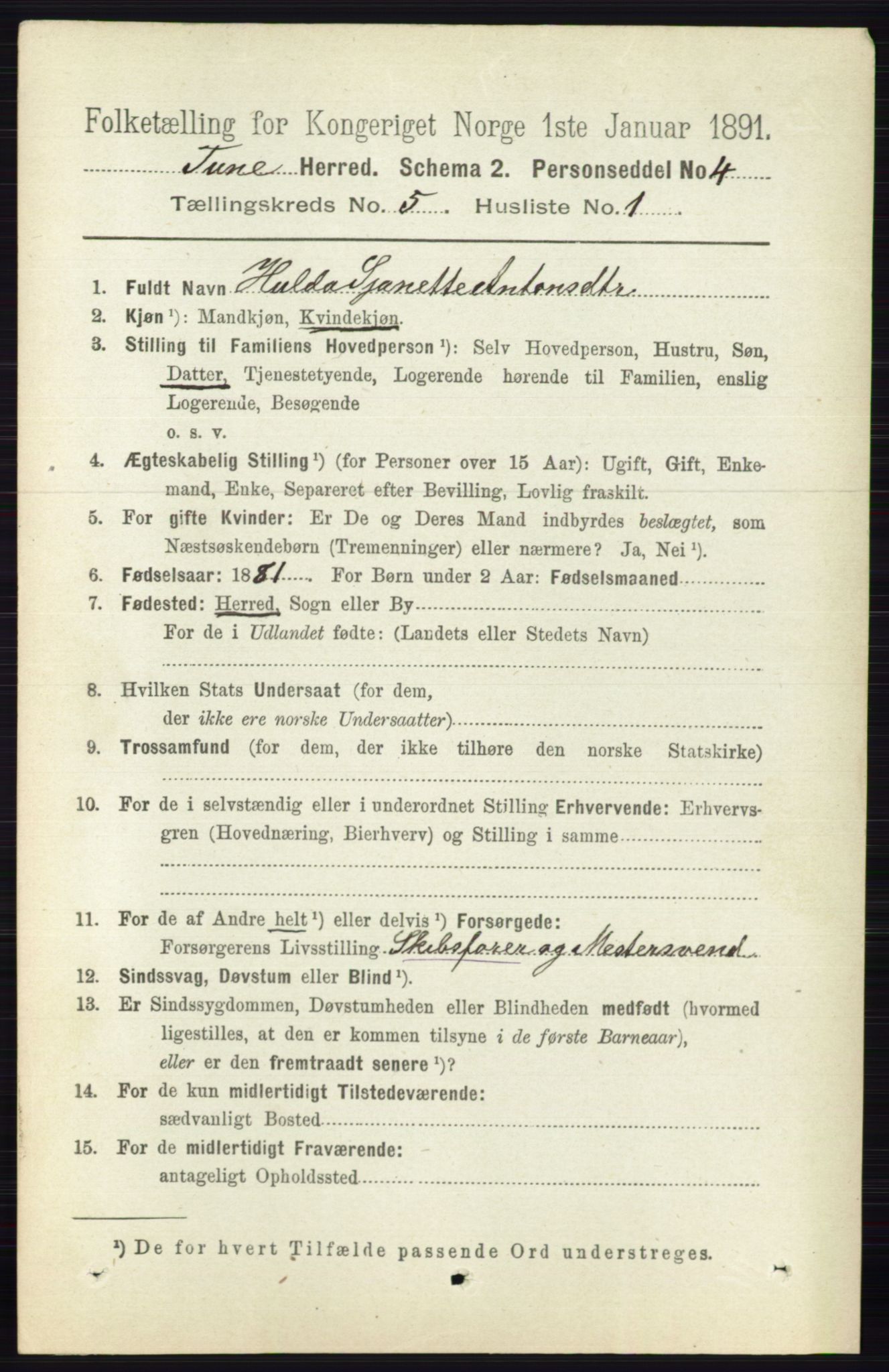 RA, 1891 census for 0130 Tune, 1891, p. 3275