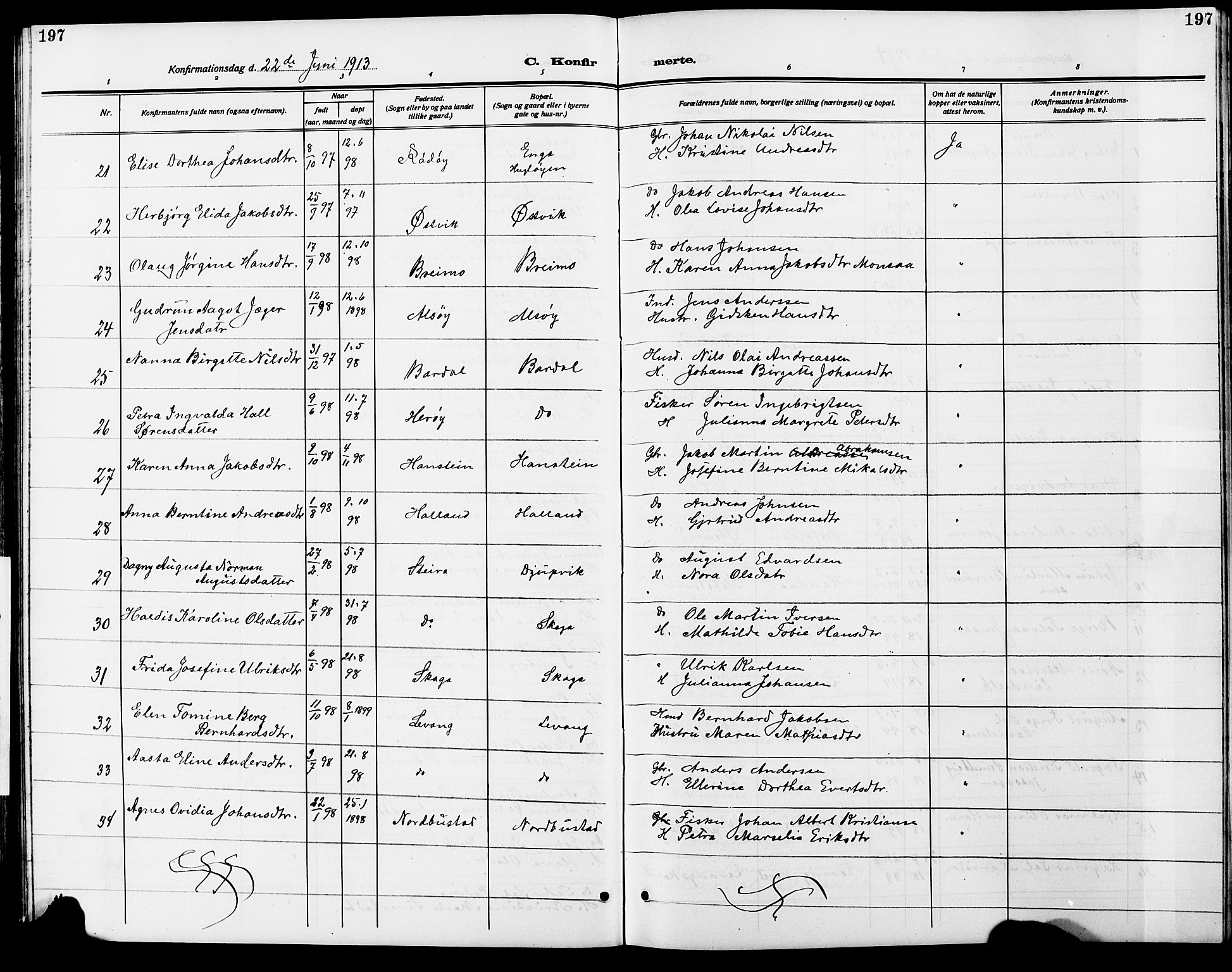 Ministerialprotokoller, klokkerbøker og fødselsregistre - Nordland, AV/SAT-A-1459/838/L0560: Parish register (copy) no. 838C07, 1910-1928, p. 197