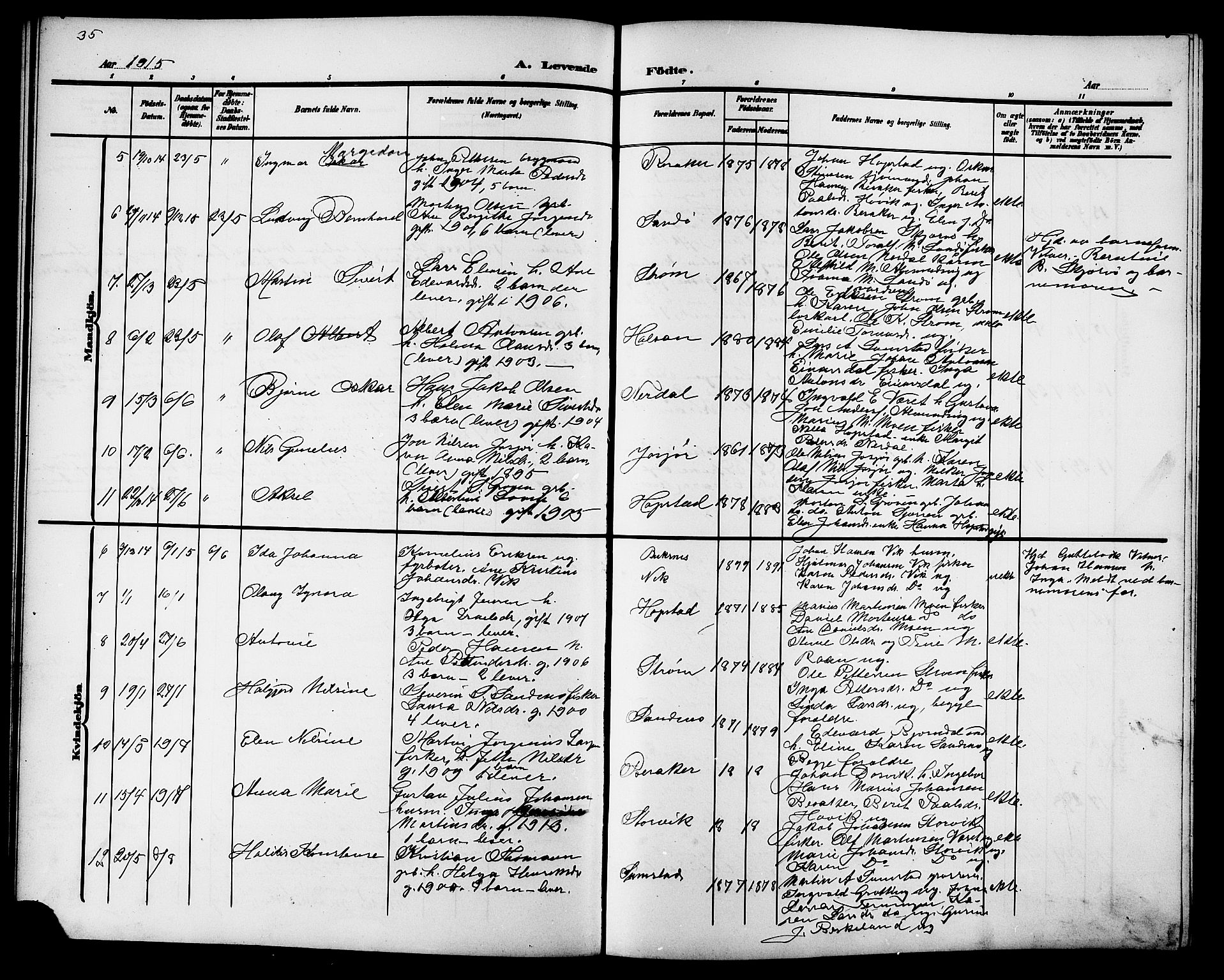 Ministerialprotokoller, klokkerbøker og fødselsregistre - Sør-Trøndelag, SAT/A-1456/657/L0717: Parish register (copy) no. 657C04, 1904-1923, p. 35