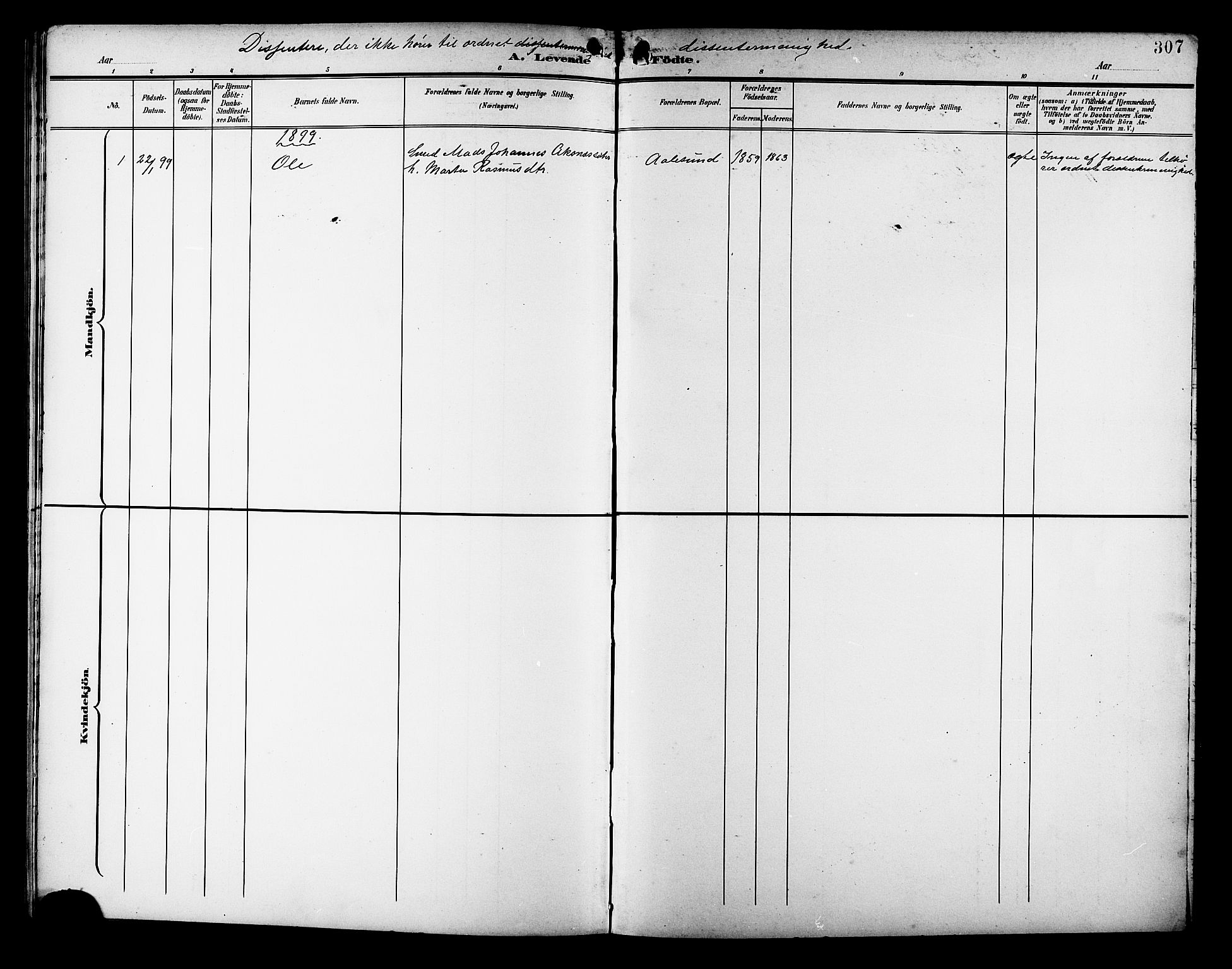 Ministerialprotokoller, klokkerbøker og fødselsregistre - Møre og Romsdal, SAT/A-1454/529/L0468: Parish register (copy) no. 529C05, 1897-1908, p. 307