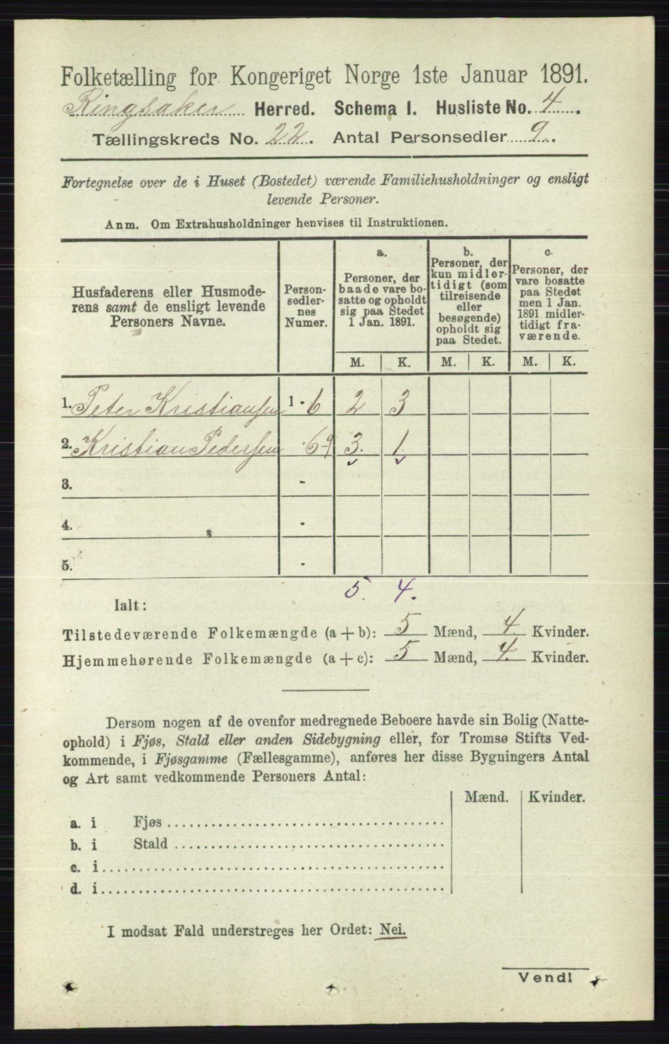 RA, 1891 census for 0412 Ringsaker, 1891, p. 12319