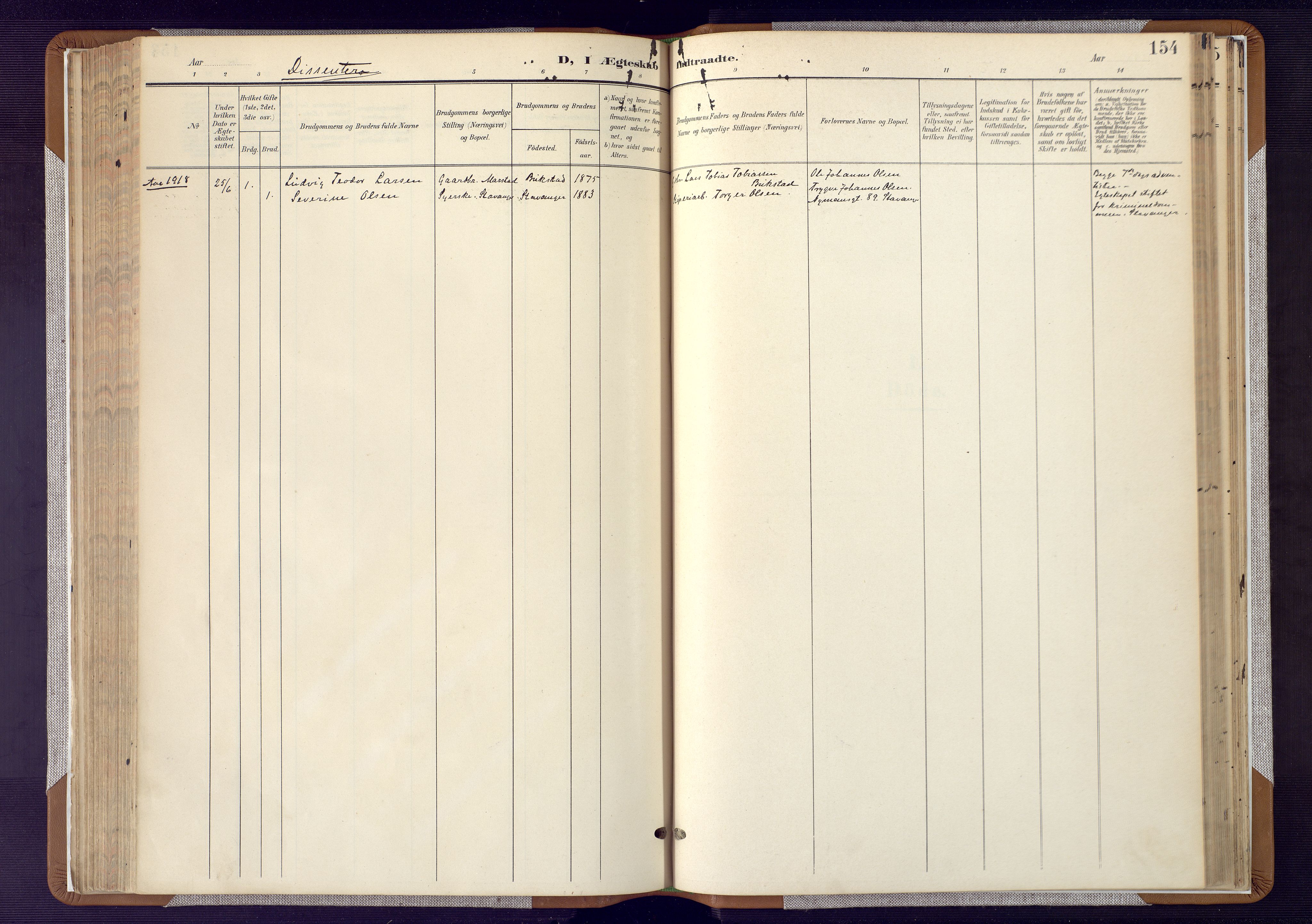 Flekkefjord sokneprestkontor, SAK/1111-0012/F/Fa/Fab/L0007: Parish register (official) no. A 7, 1902-1921, p. 154