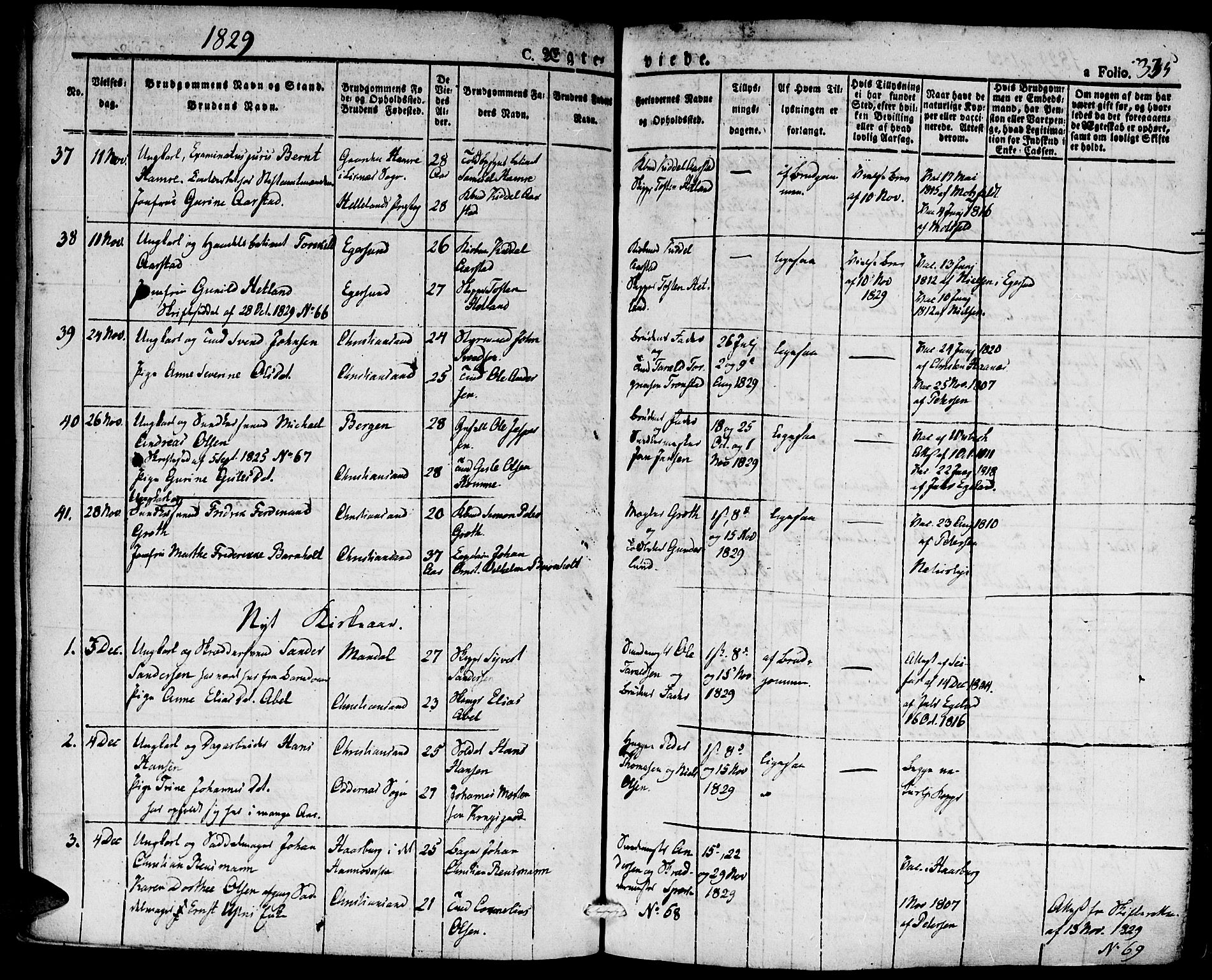 Kristiansand domprosti, SAK/1112-0006/F/Fa/L0011: Parish register (official) no. A 11, 1827-1841, p. 335