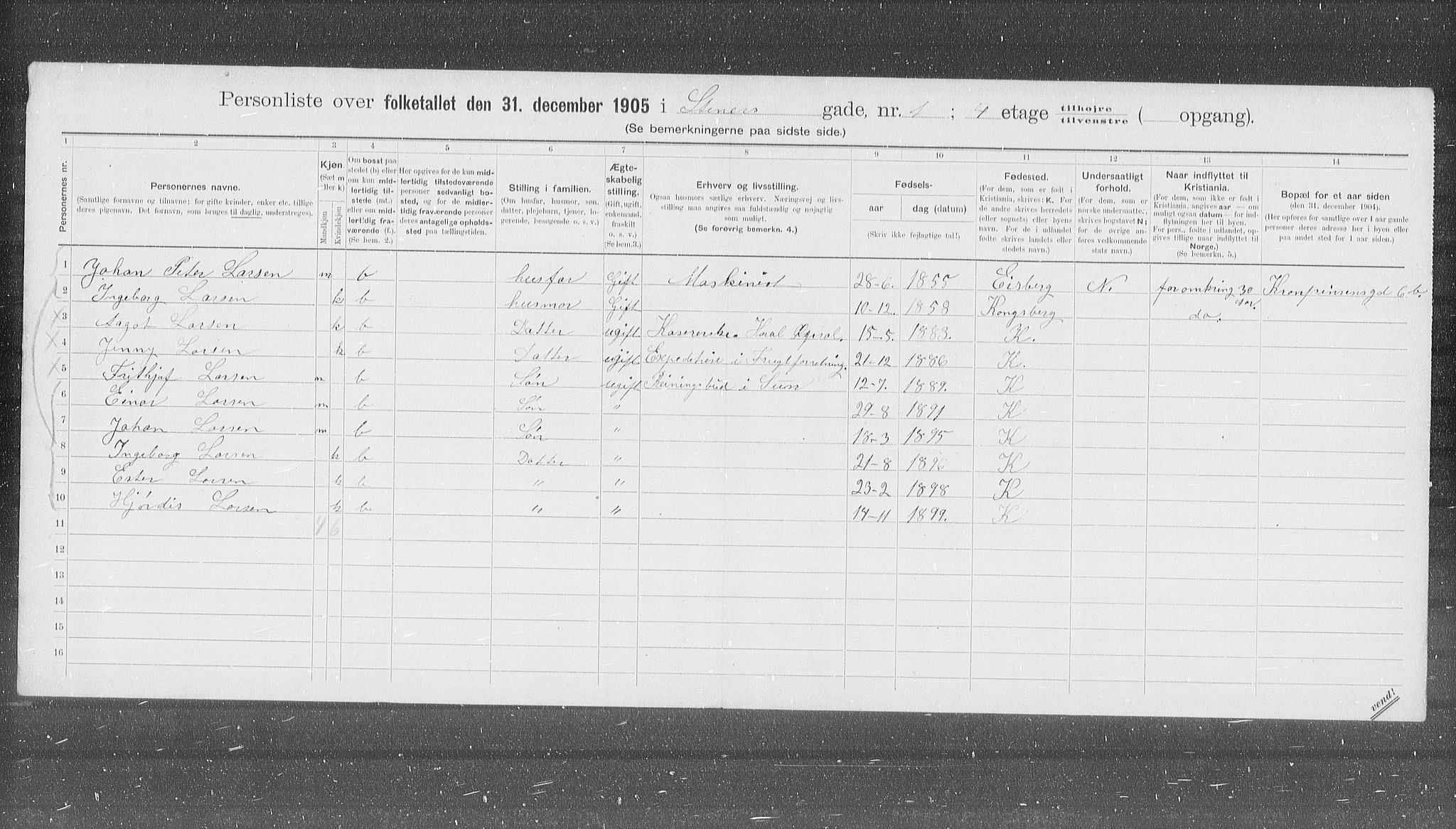 OBA, Municipal Census 1905 for Kristiania, 1905, p. 52141