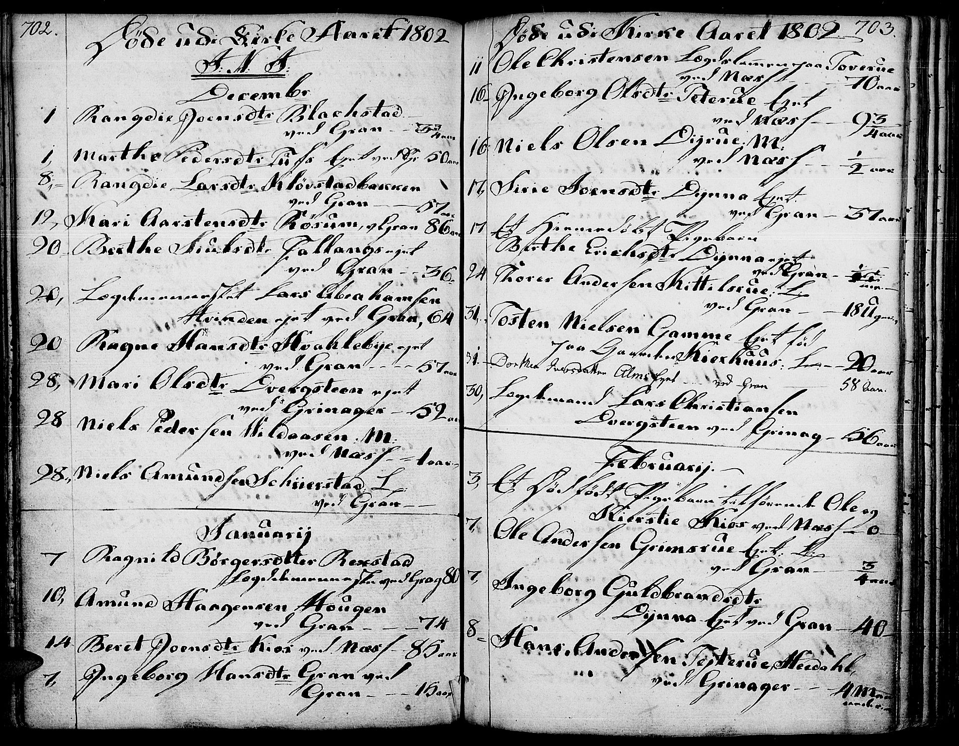 Gran prestekontor, SAH/PREST-112/H/Ha/Haa/L0006: Parish register (official) no. 6, 1787-1824, p. 702-703