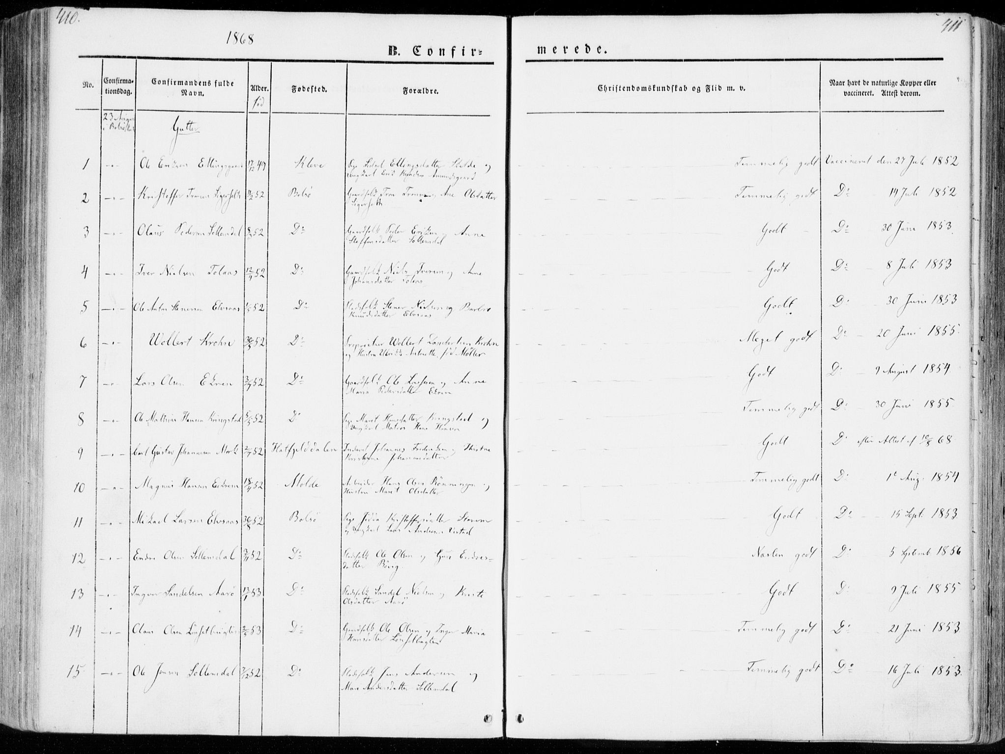 Ministerialprotokoller, klokkerbøker og fødselsregistre - Møre og Romsdal, SAT/A-1454/555/L0653: Parish register (official) no. 555A04, 1843-1869, p. 410-411