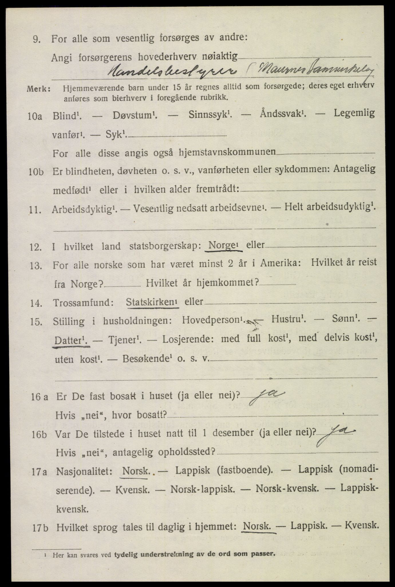 SAT, 1920 census for Sortland, 1920, p. 6779