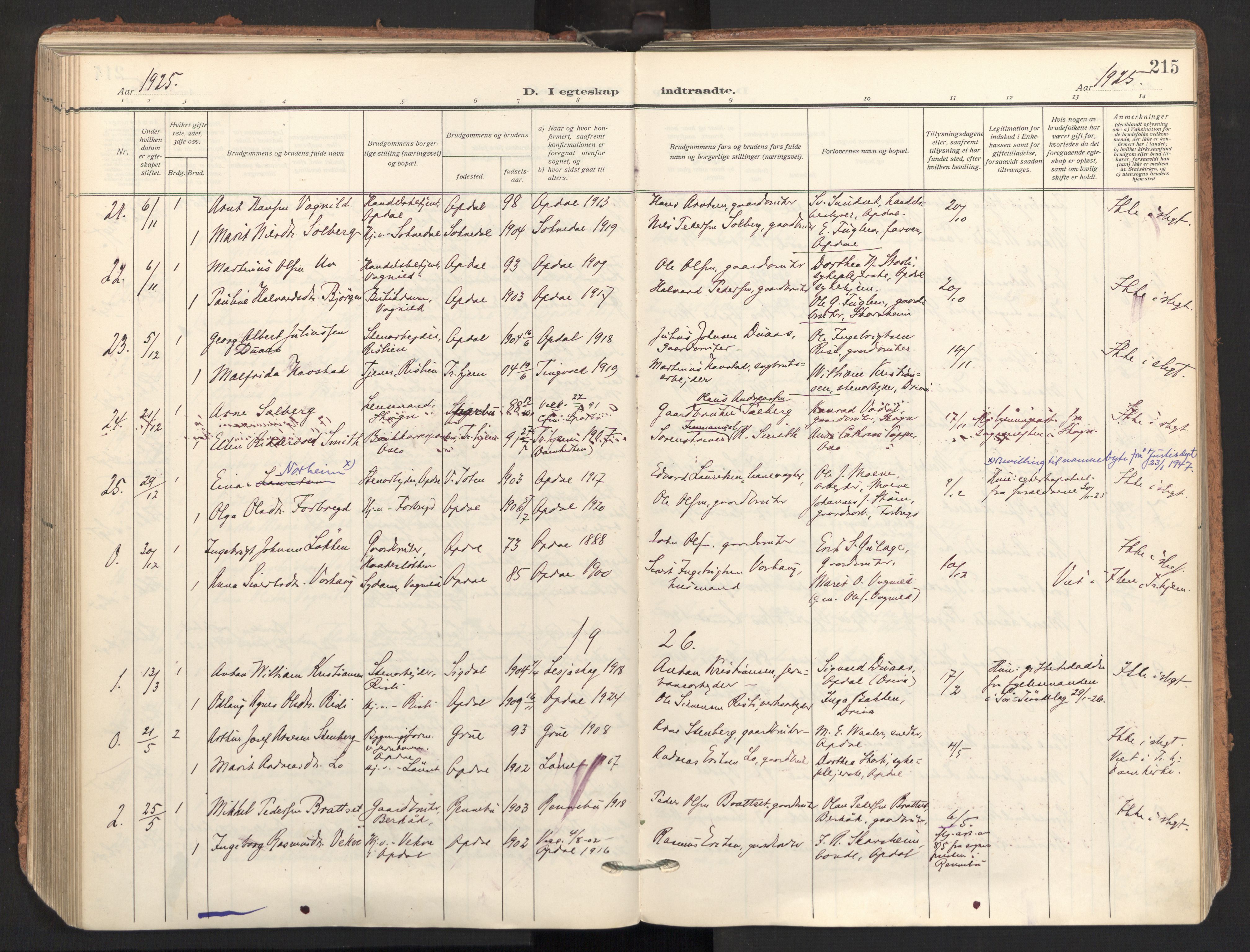 Ministerialprotokoller, klokkerbøker og fødselsregistre - Sør-Trøndelag, SAT/A-1456/678/L0909: Parish register (official) no. 678A17, 1912-1930, p. 215