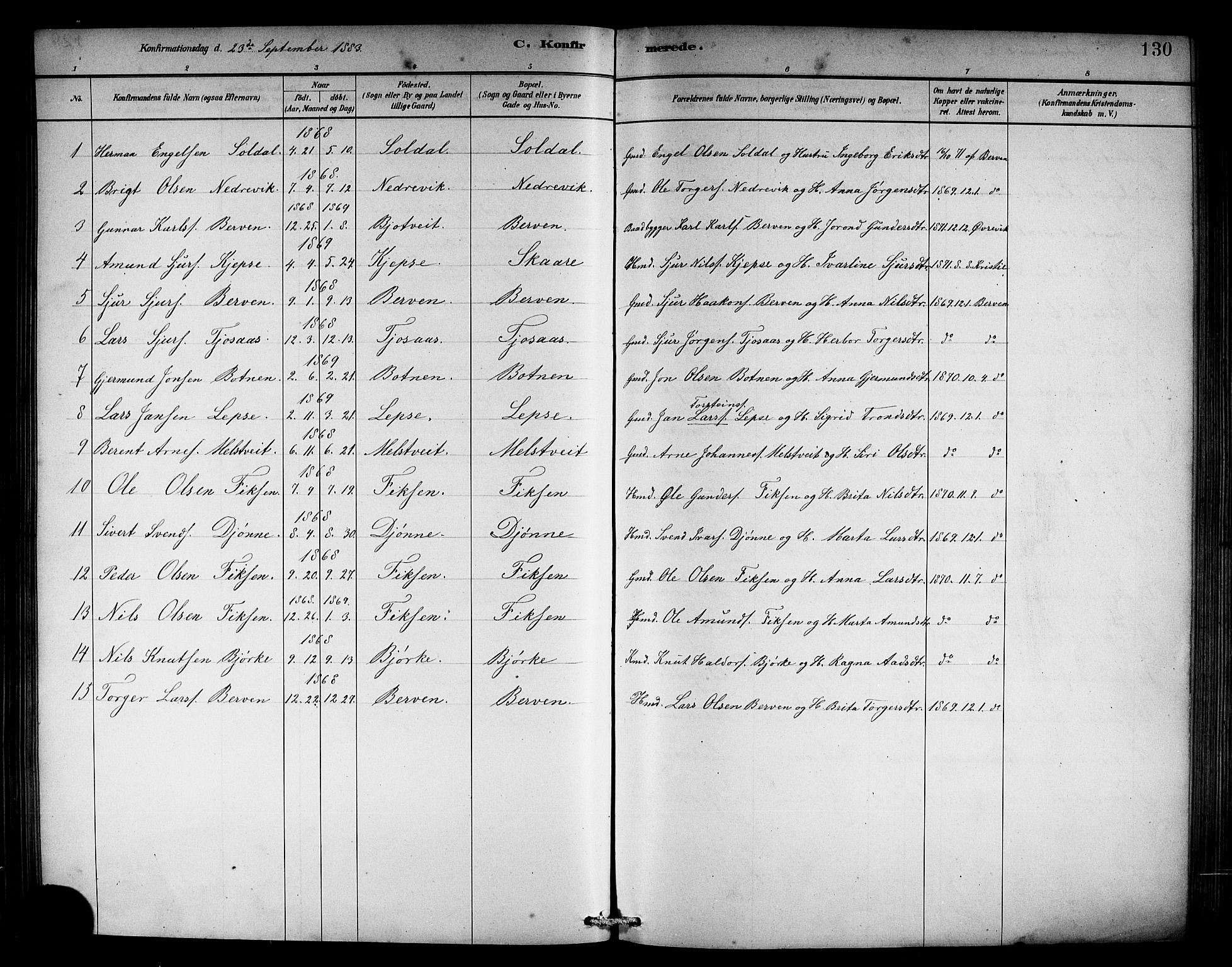 Kvam sokneprestembete, AV/SAB-A-76201/H/Hab: Parish register (copy) no. C 3, 1881-1905, p. 130