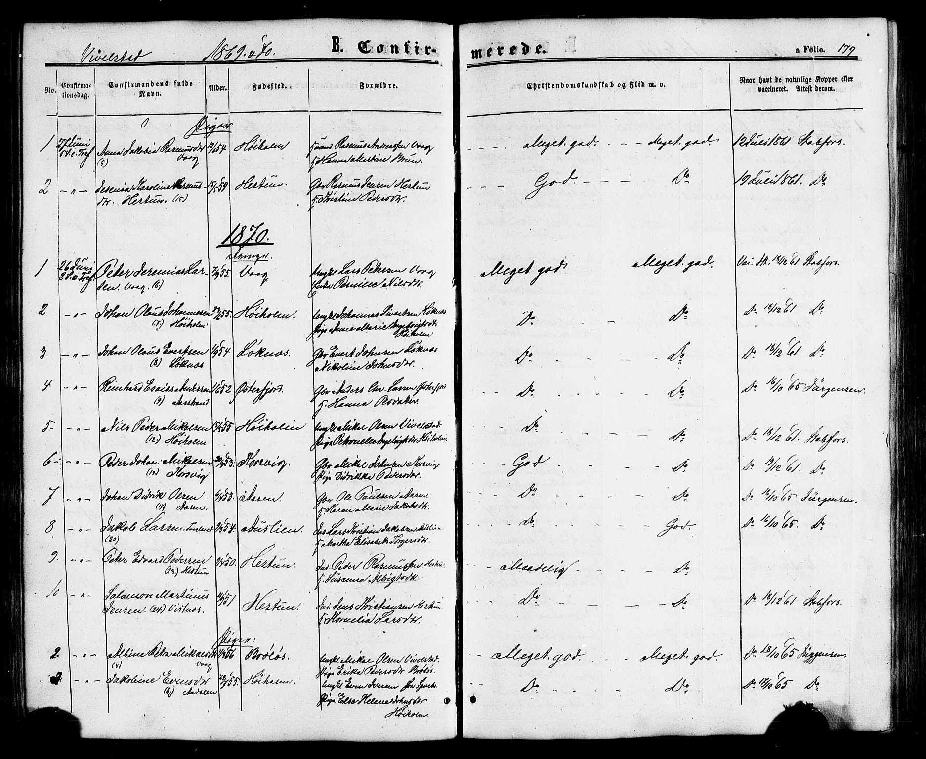 Ministerialprotokoller, klokkerbøker og fødselsregistre - Nordland, AV/SAT-A-1459/817/L0262: Parish register (official) no. 817A03 /2, 1867-1877, p. 179