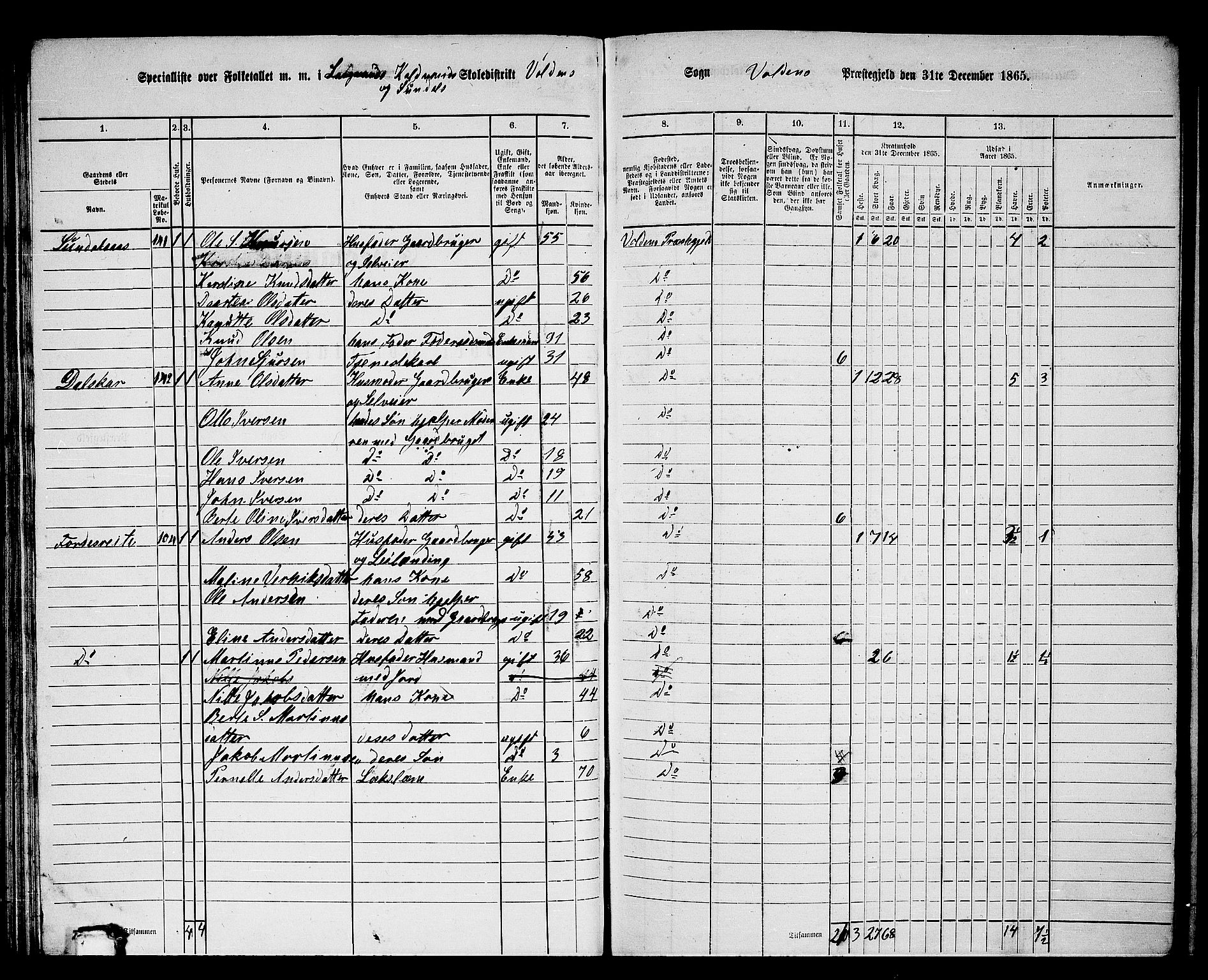 RA, 1865 census for Volda, 1865, p. 85