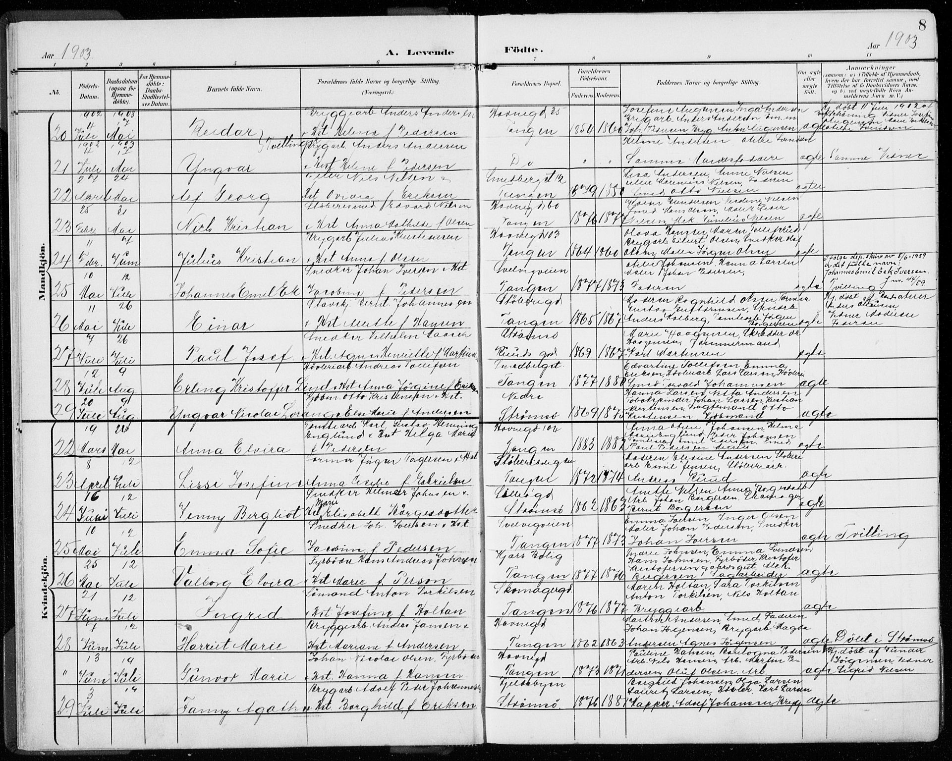 Strømsø kirkebøker, AV/SAKO-A-246/F/Fb/L0008: Parish register (official) no. II 8, 1902-1933, p. 8