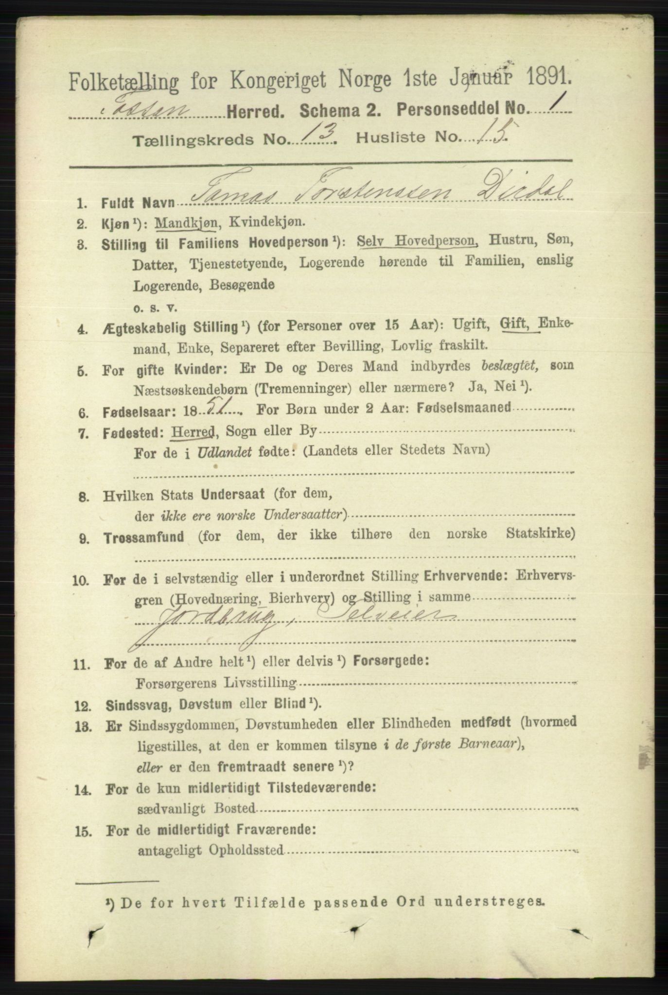 RA, 1891 census for 1129 Forsand, 1891, p. 2151